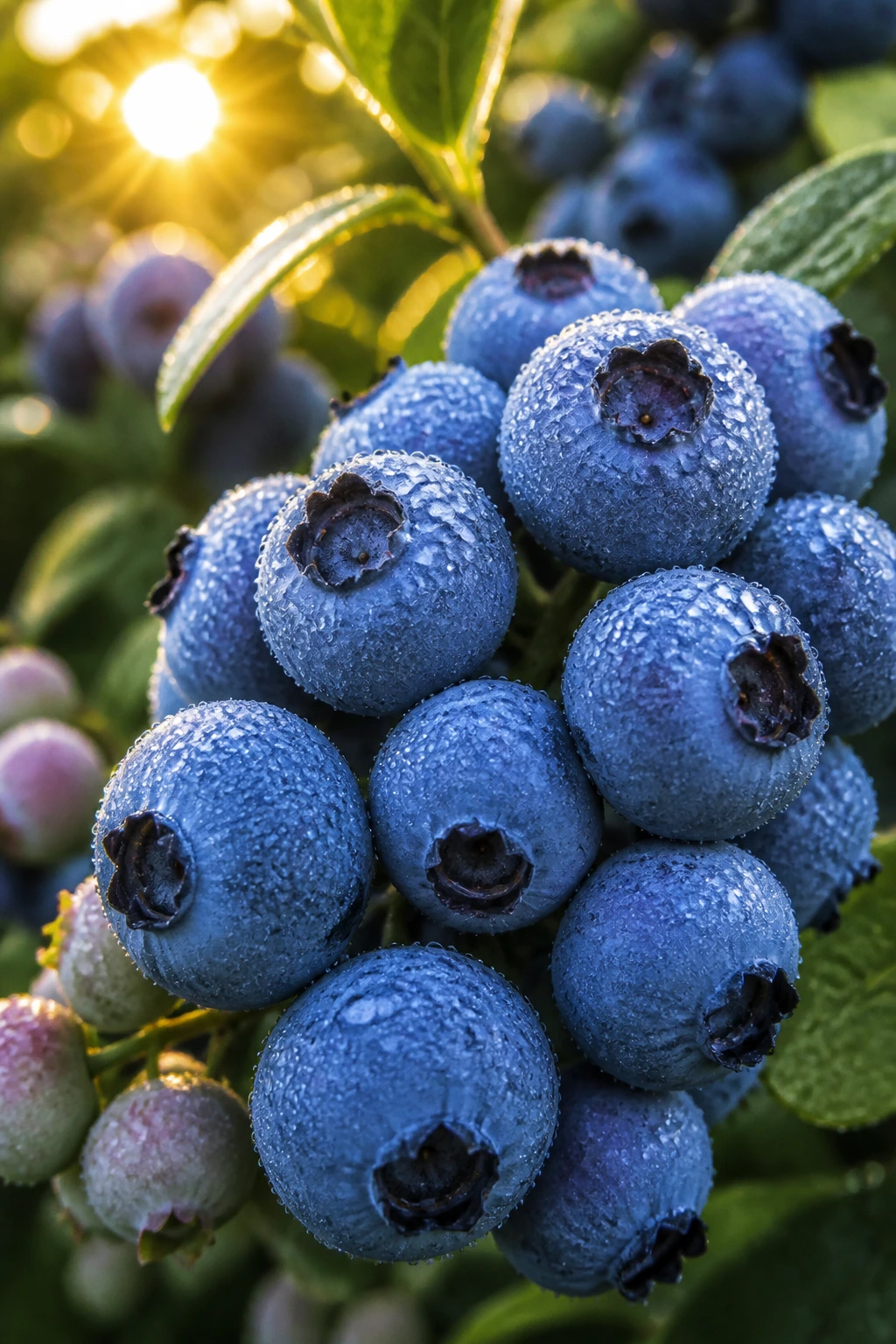 Close-up of ripe blueberries in natural garden light