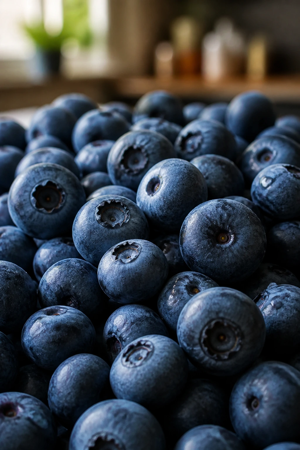 Is Blueberry A Tropical Fruit? All You Need To Know 2 Close-up of blueberries on a dark surface with soft kitchen background