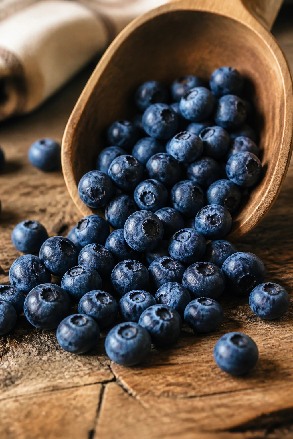 Banishing Breakouts: Are Blueberries Good For Acne? 4 Handful of blueberries tumbling from a wooden scoop on a rustic counter