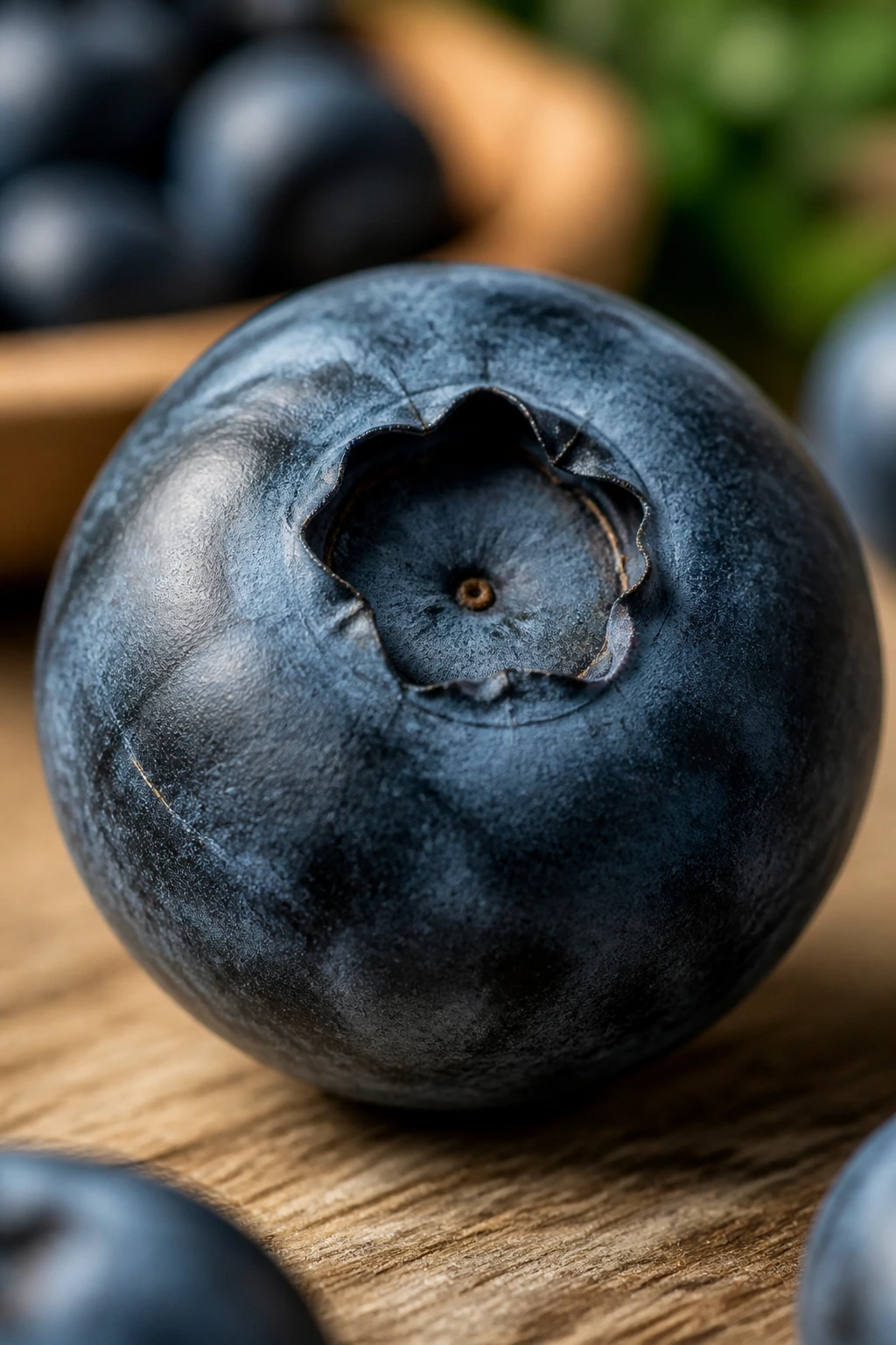 Macro close-up of a vivid blueberry against a soft background.