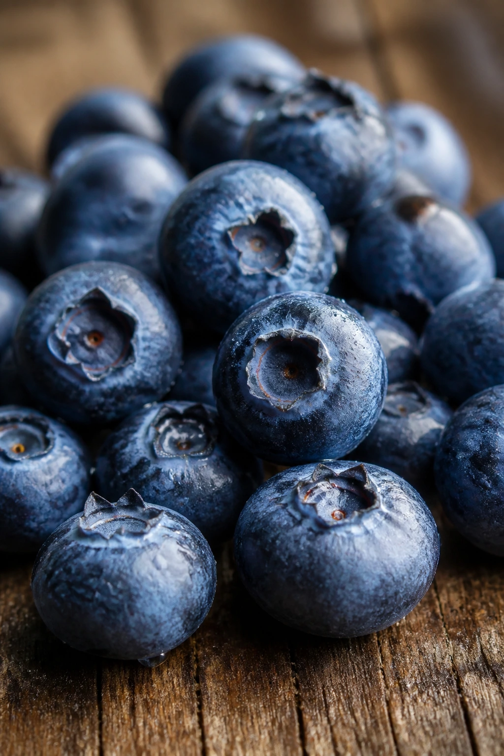 What Happens If You Eat Blueberries Everyday? 1 Close-up of ripe blueberries filling the frame on a wooden surface