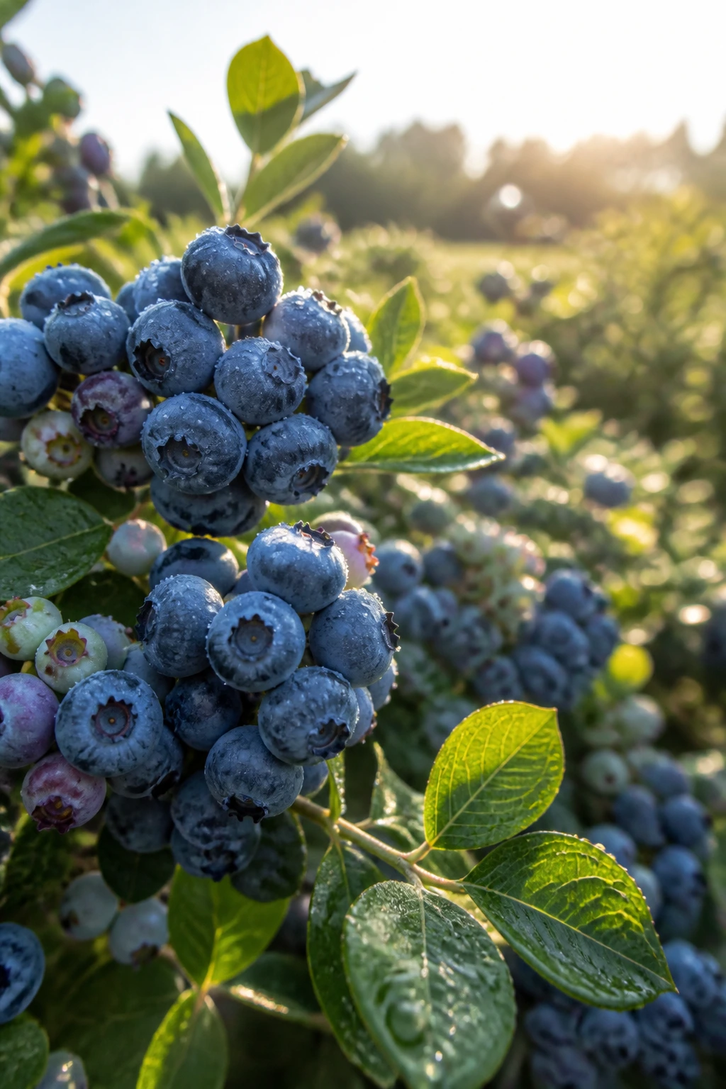 When Are Blueberries In Season? Harvest Season By Regions 1 Close-up of ripe blueberries on a bush in a sunlit blueberry orchard during peak season