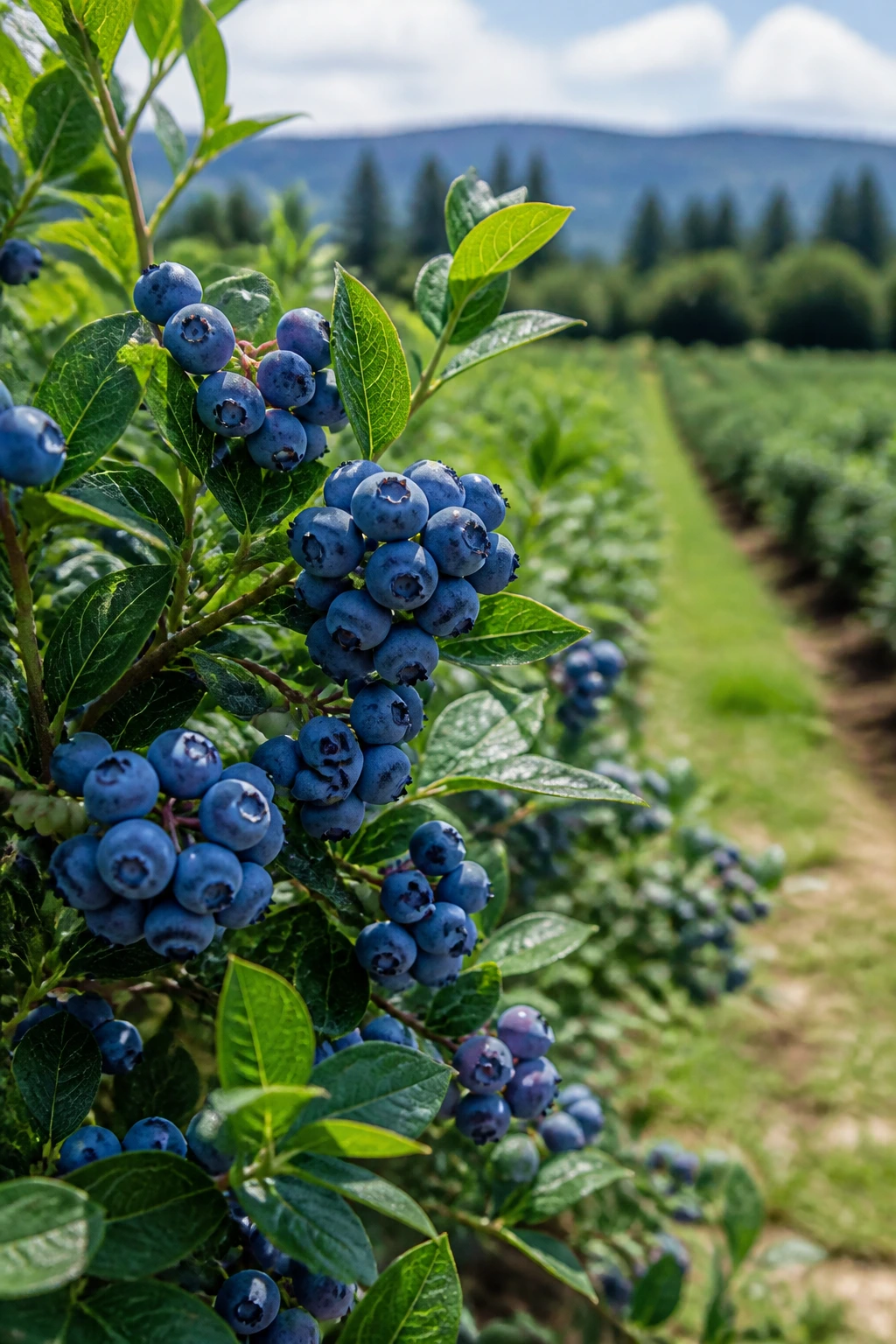 Close-up of a blueberry bush on a Canadian farm