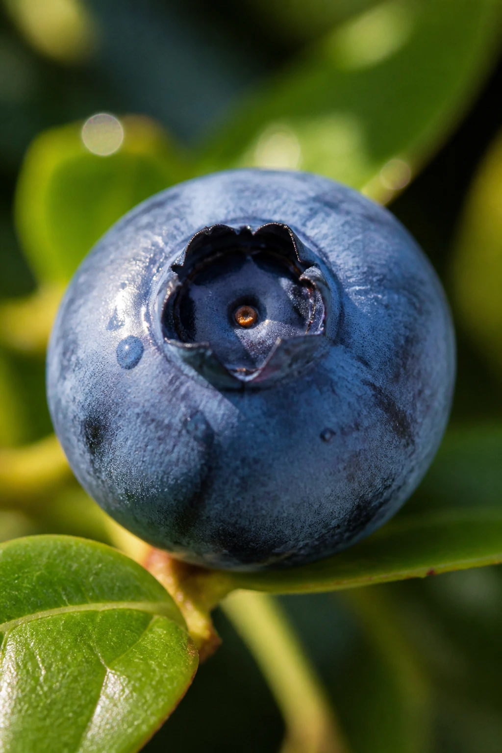 Close-up of a single blueberry in natural light