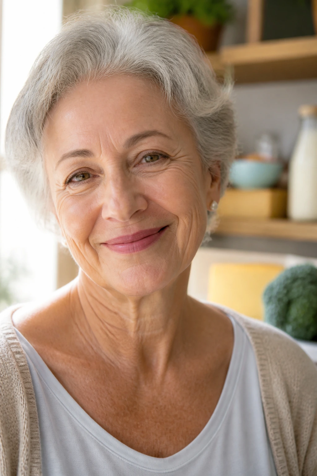 12 Incredible Health Benefits Of Egg Fruit 8 Portrait of an older adult in a sunlit kitchen, signaling bone health and minerals