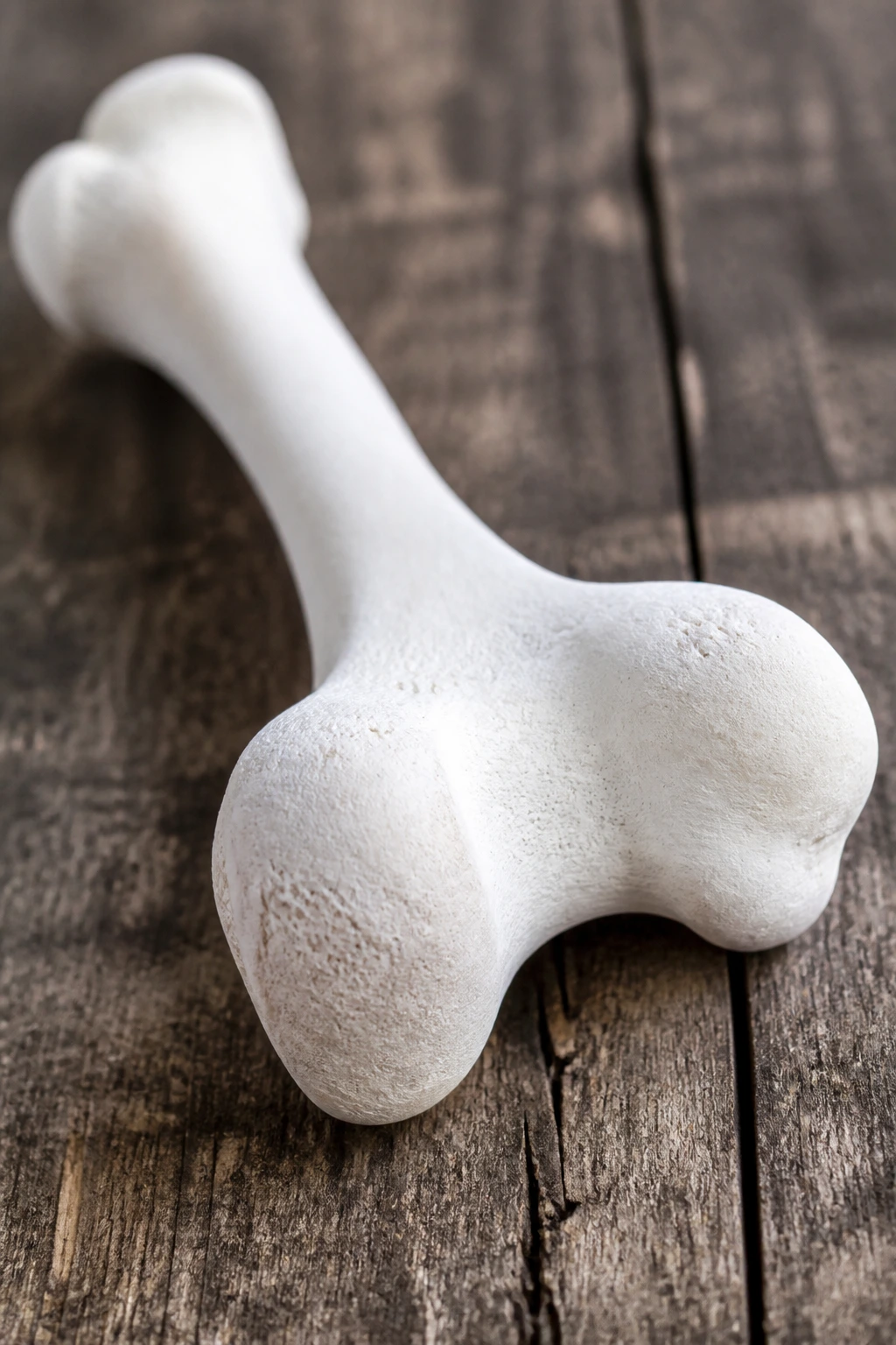 Close-up of a bone on wood to illustrate bone health