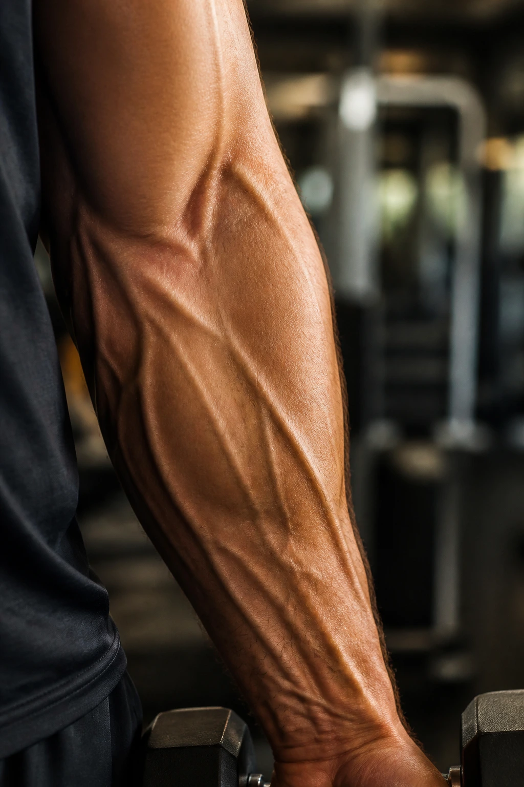 Close-up forearm showing strength in a gym setting