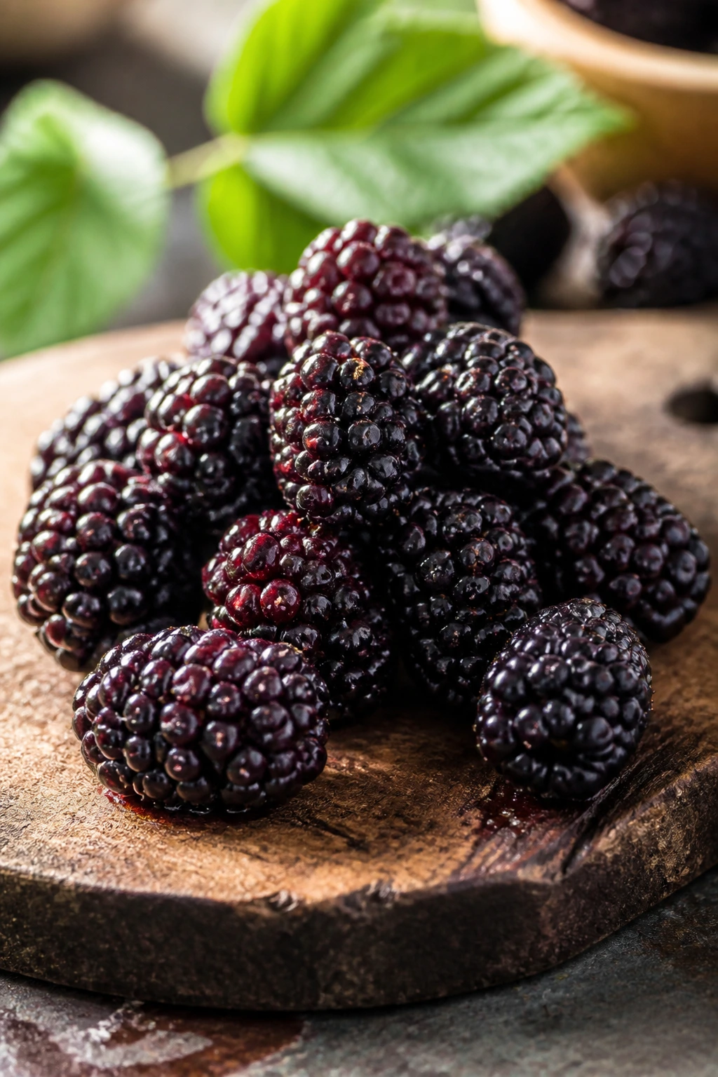 Are Boysenberries Good For You? All You Need To Know 1 Close-up of ripe boysenberries on a rustic cutting board in natural light