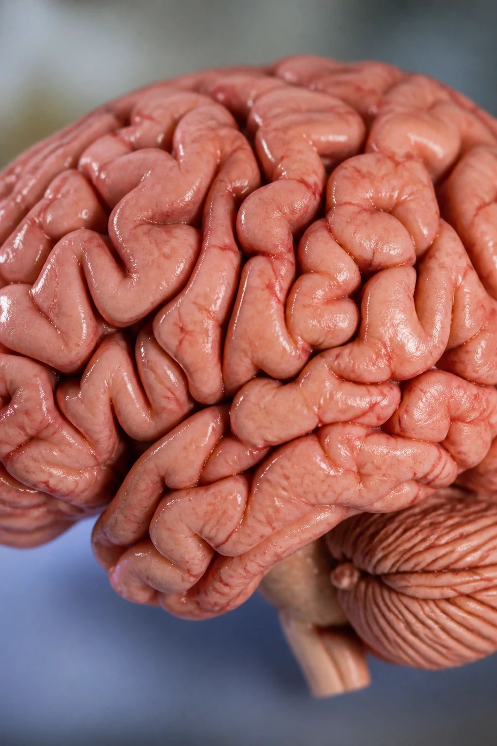 Close-up of a realistic human brain with visible folds