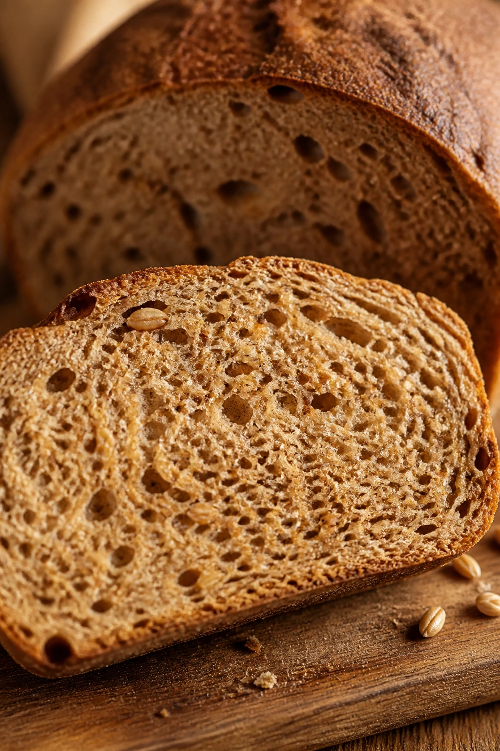How To Make Bread From Wheat Berries (Complete Guide) 5 Slice of wheat berry bread with visible crumb on cutting board
