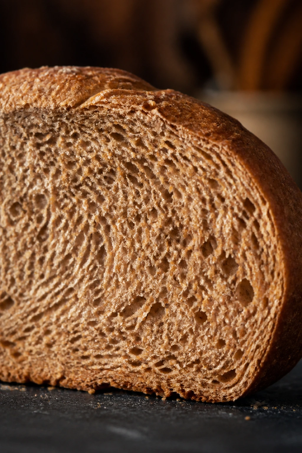Red Wheat vs White Wheat: Understanding the Differences 4 Close-up of a whole-wheat bread slice showing dense crumb and crust