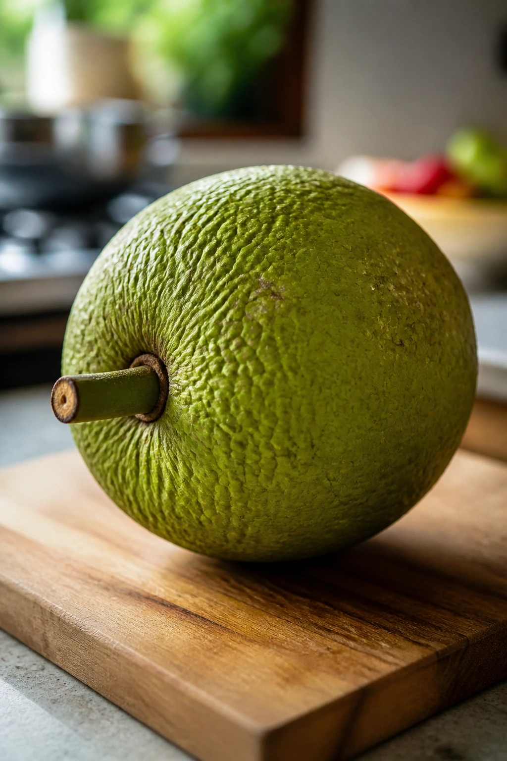 Breadfruit Vs Jackfruit: What's Really The Difference? 5 Breadfruit on cutting board in a kitchen ready for cooking