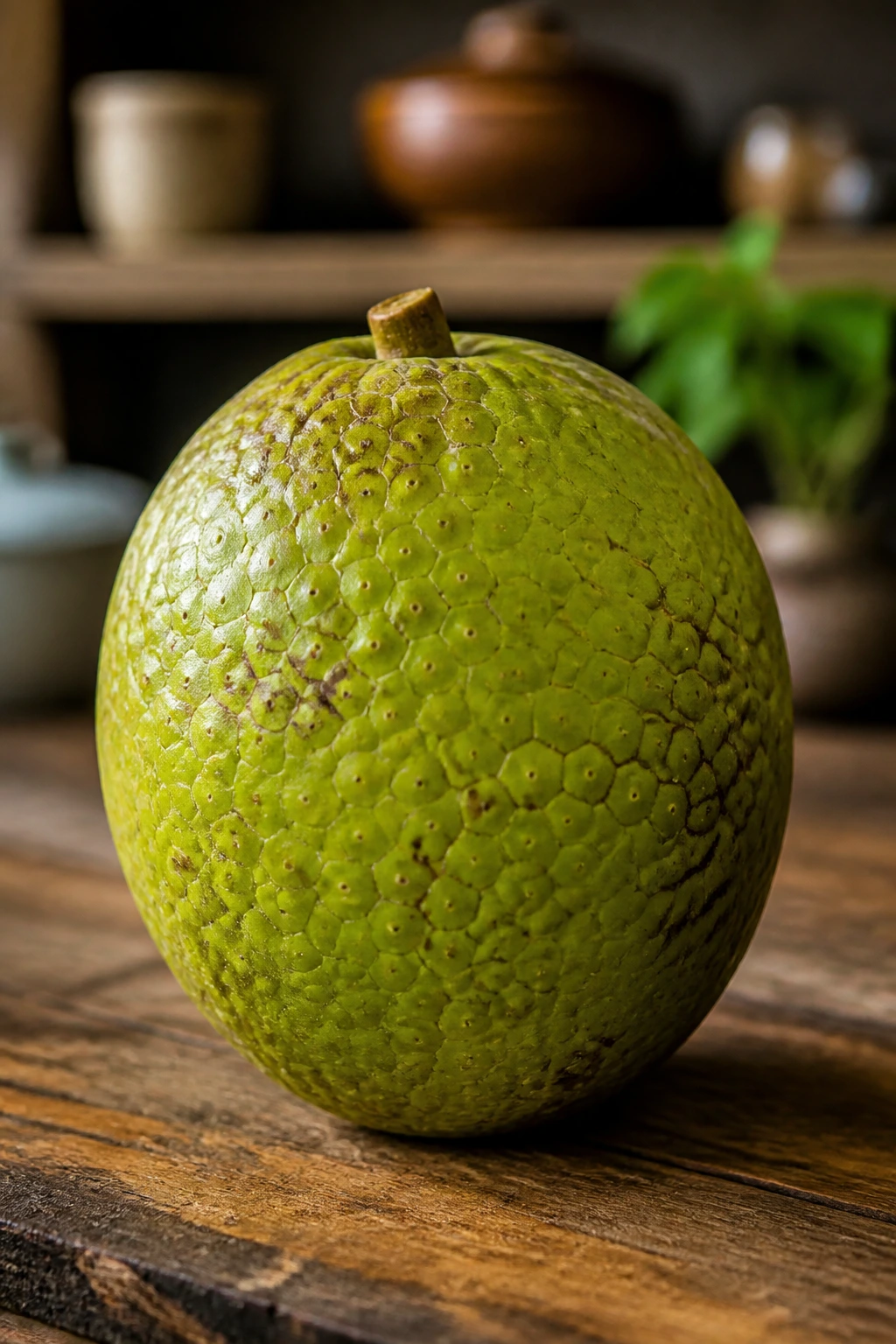Breadfruit Vs Jackfruit: What's Really The Difference? 4 Breadfruit on kitchen counter highlighting texture and color