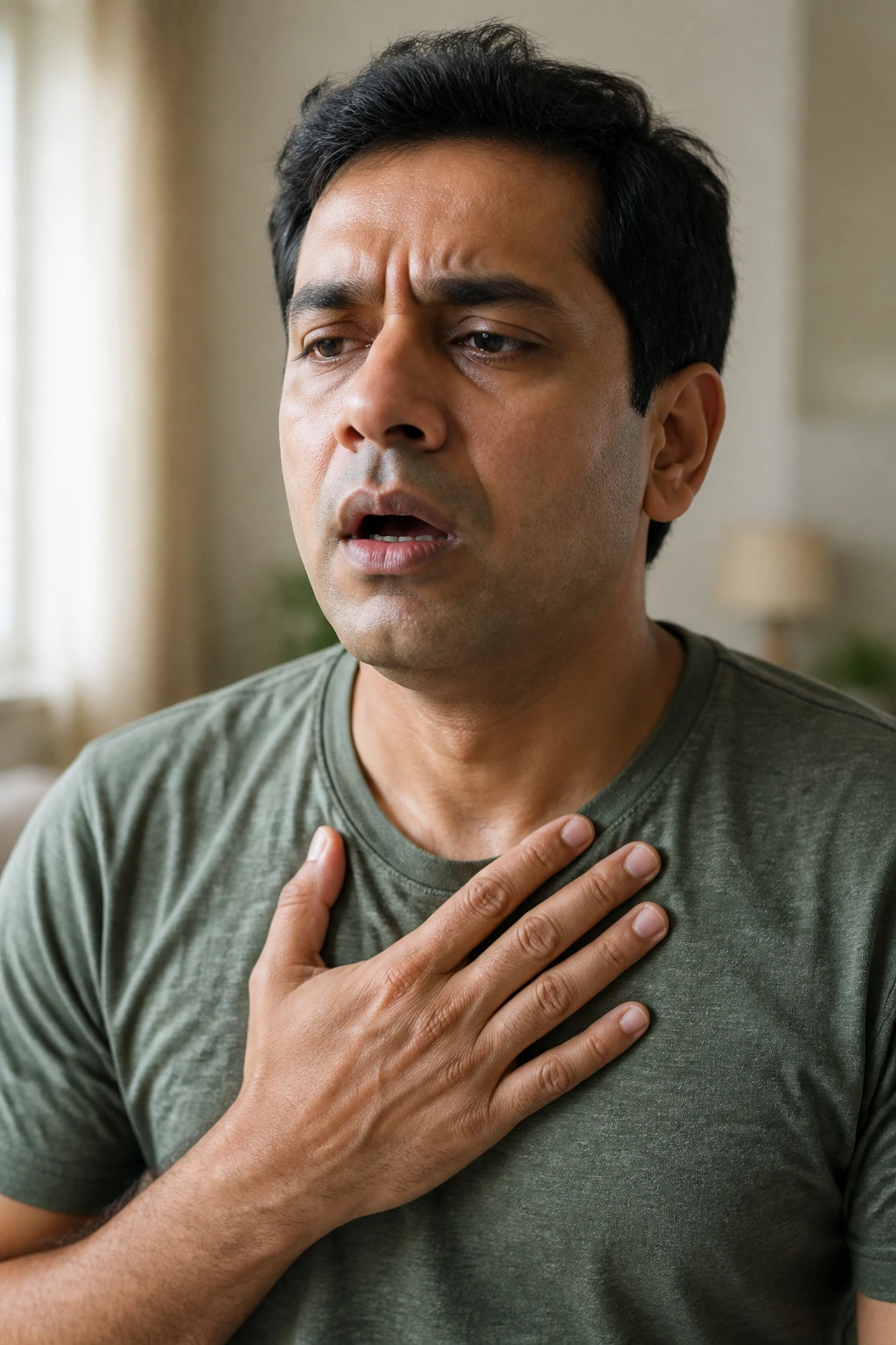 Close-up portrait of a person breathing with relief