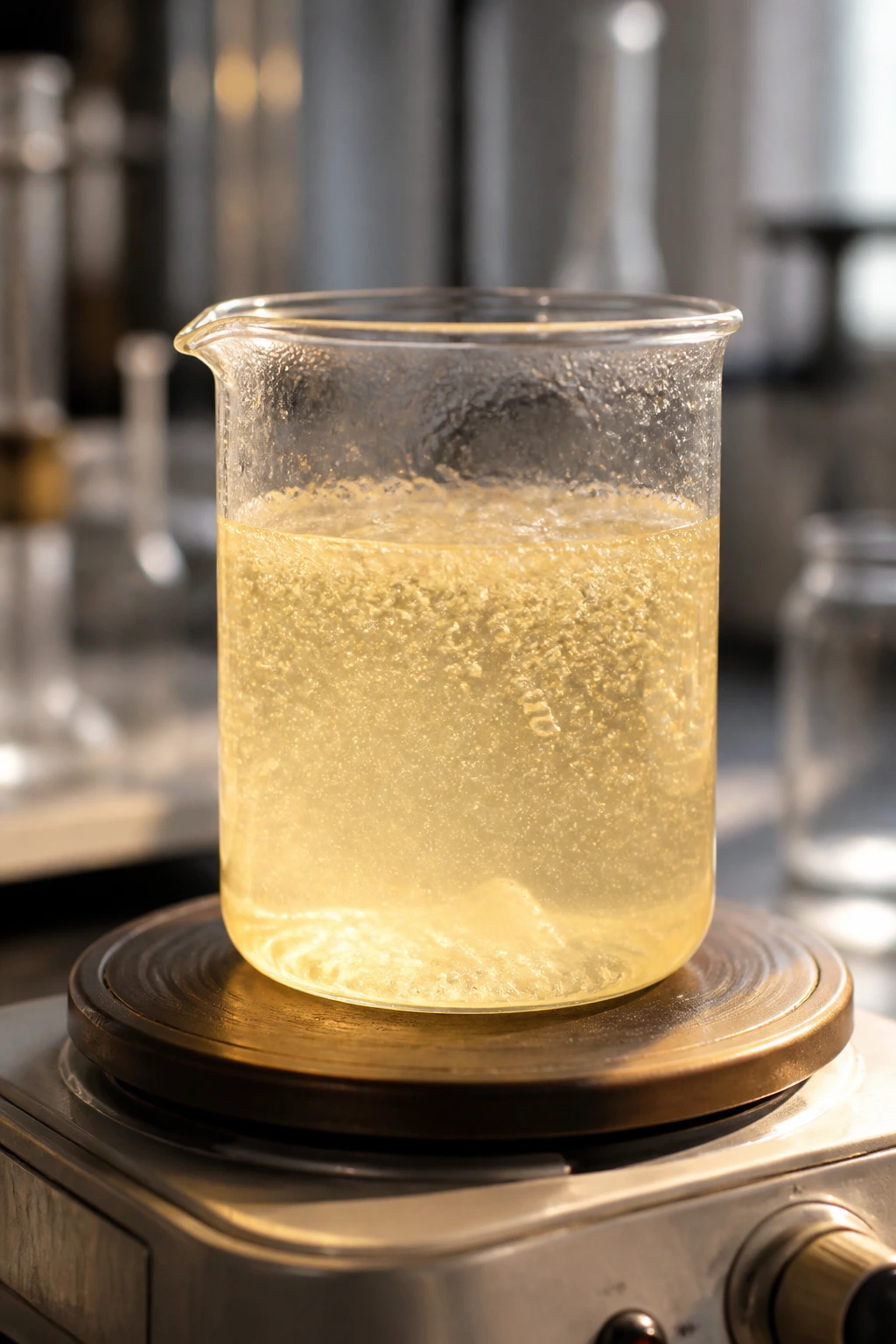 How to Neutralize Bromelain in Pineapple 3 Beaker with bromelain solution heating on a hot plate