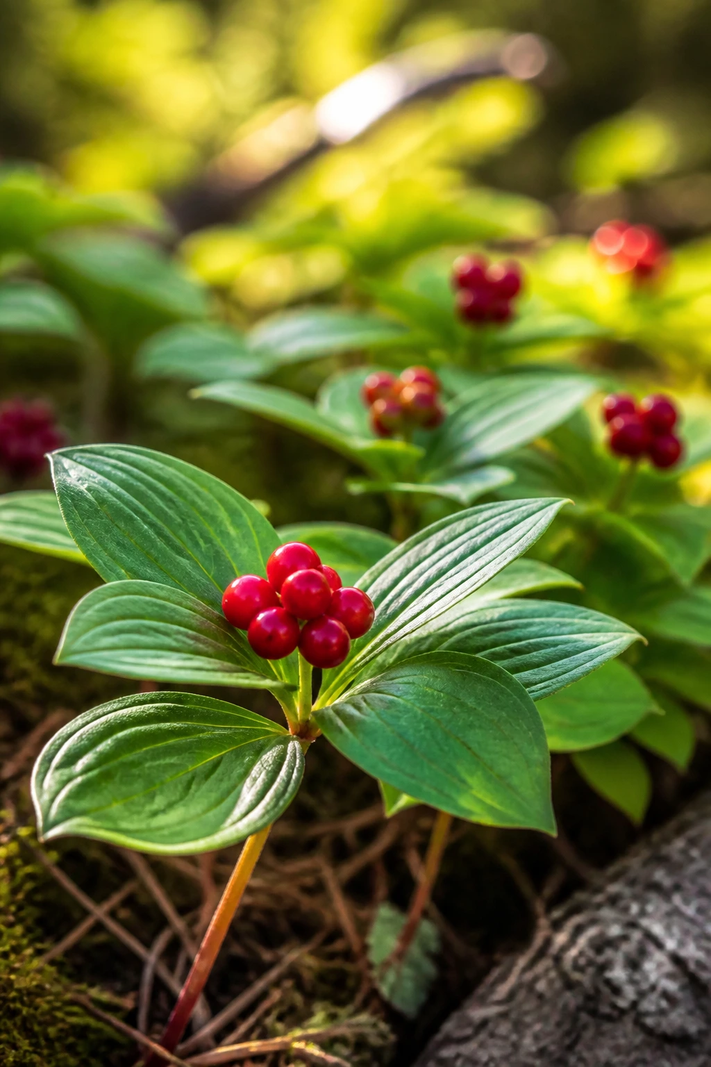 Are Bunchberries Edible? Are They Safe To Eat? 5 Close-up of a bunchberries plant at forest edge with berries
