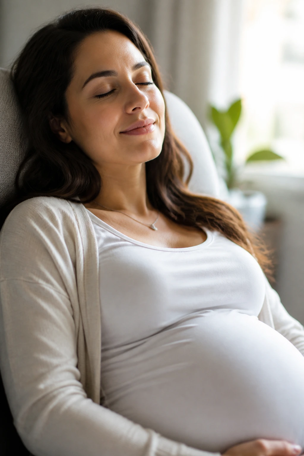 10 Astounding Health Benefits Of Fig Fruit During Pregnancy 10 Close-up of a calm, relaxed pregnant woman.