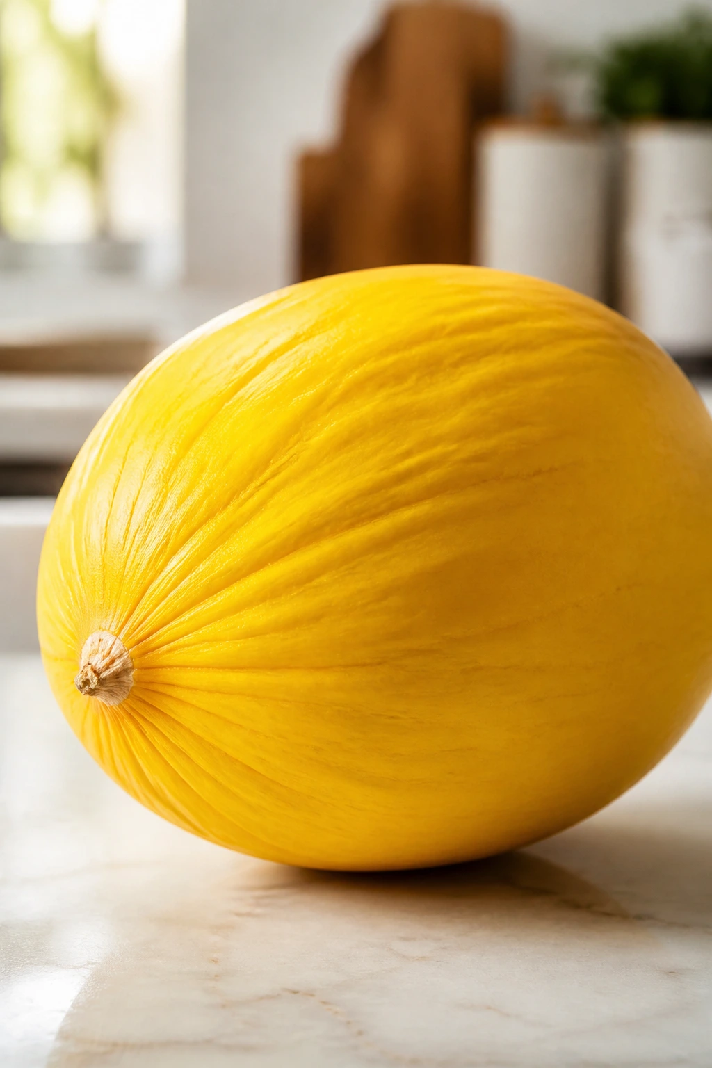 How To Tell If A Canary Melon Is Ripe 3 Close-up of Canary Melon on counter