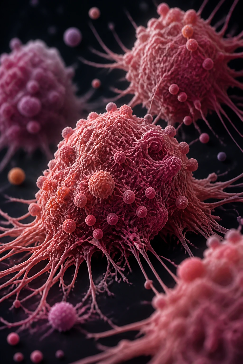 Macro image of cancer cells under a microscope