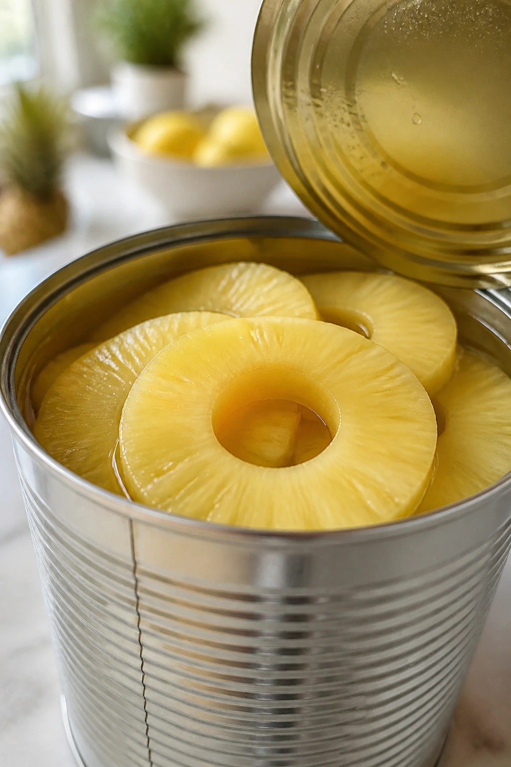 Is Canned Pineapple Good For Arthritis Patients? 3 Canned pineapple can fills the frame on a kitchen counter