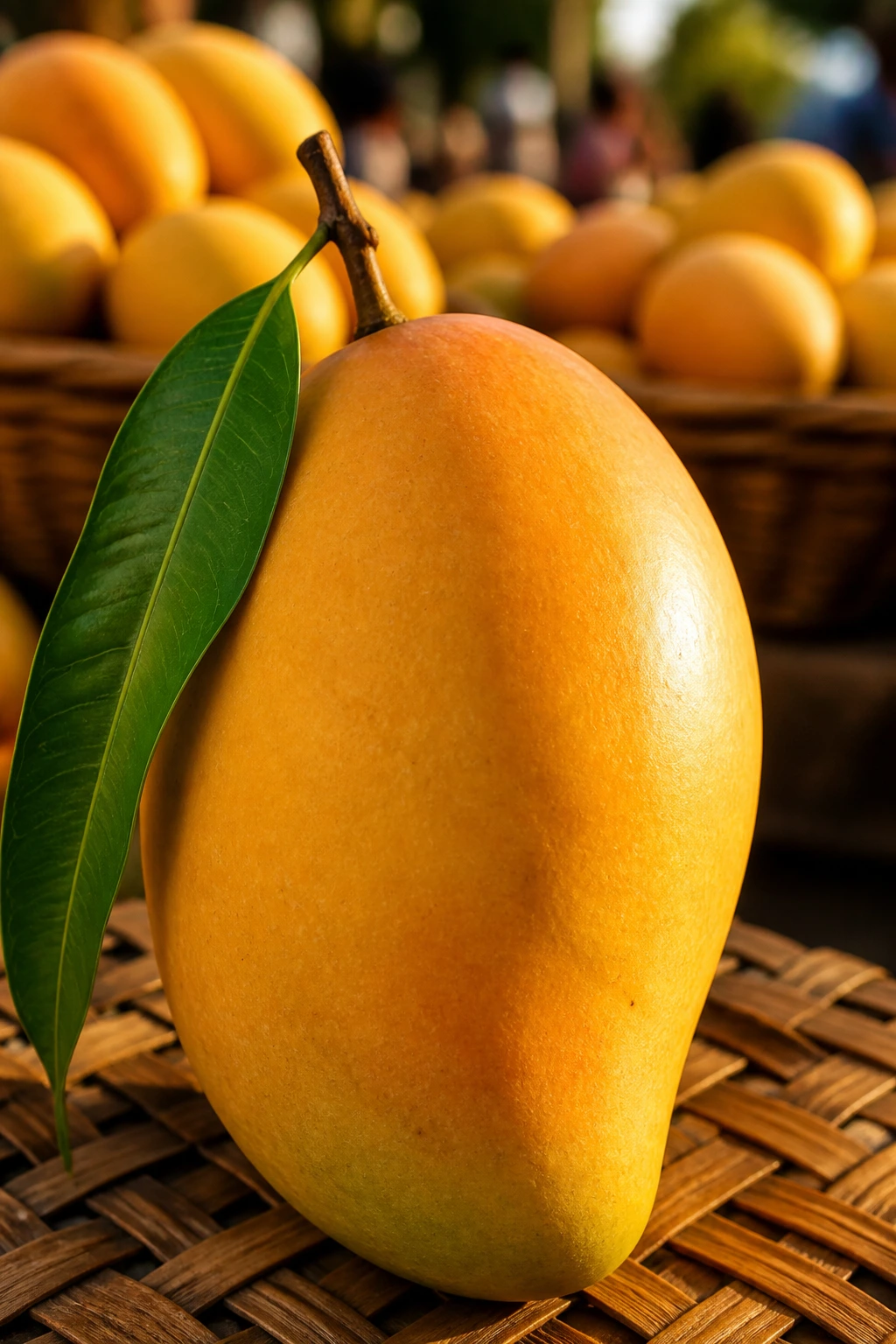 Close-up of a Carabao mango symbolizing the Philippine national fruit in a market setting