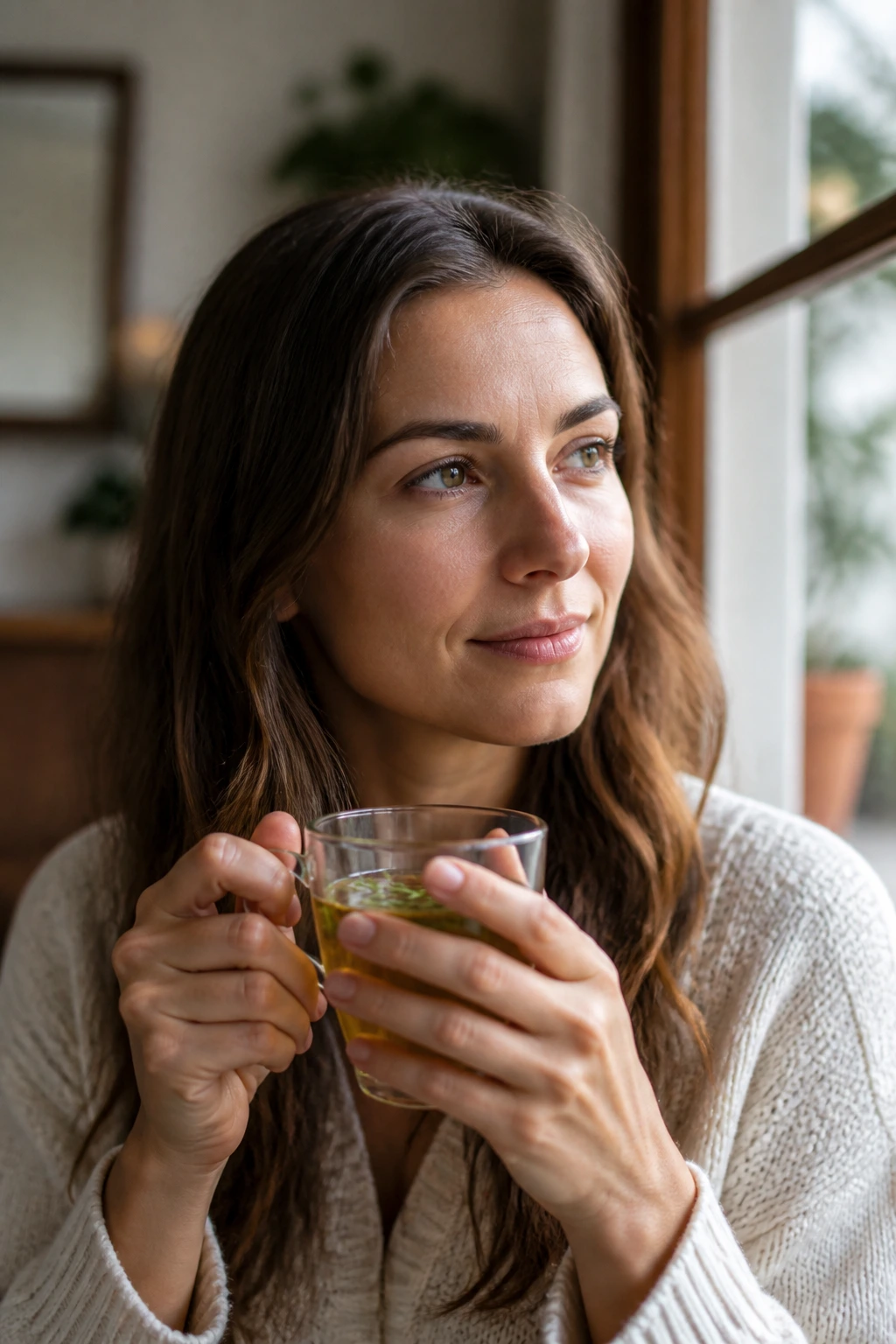 10 Health Benefits Of Drinking Cedar Tea And How To Make It 3 Portrait of a thoughtful person with cedar tea in hand