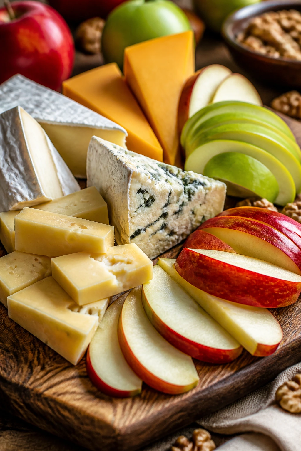 10 Best Cheese To Eat With Apples: The Perfect Pairings 1 Close-up cheese board with cheeses and apple slices illustrating pairings