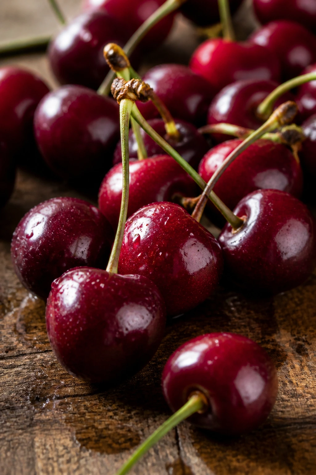 Pregnancy Superfood: Are Cherries Good During Pregnancy? 7 Close-up of ripe cherries filling the frame on a wooden surface