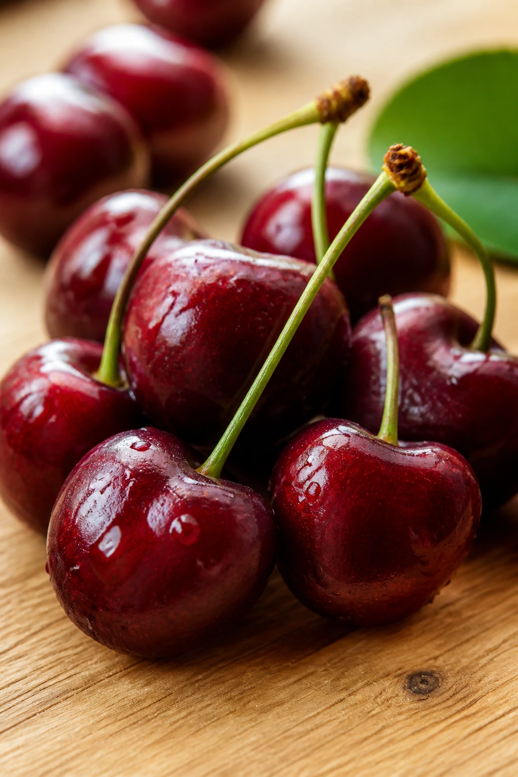 Pregnancy Superfood: Are Cherries Good During Pregnancy? 14 Close-up of a handful of glossy cherries on a wooden surface