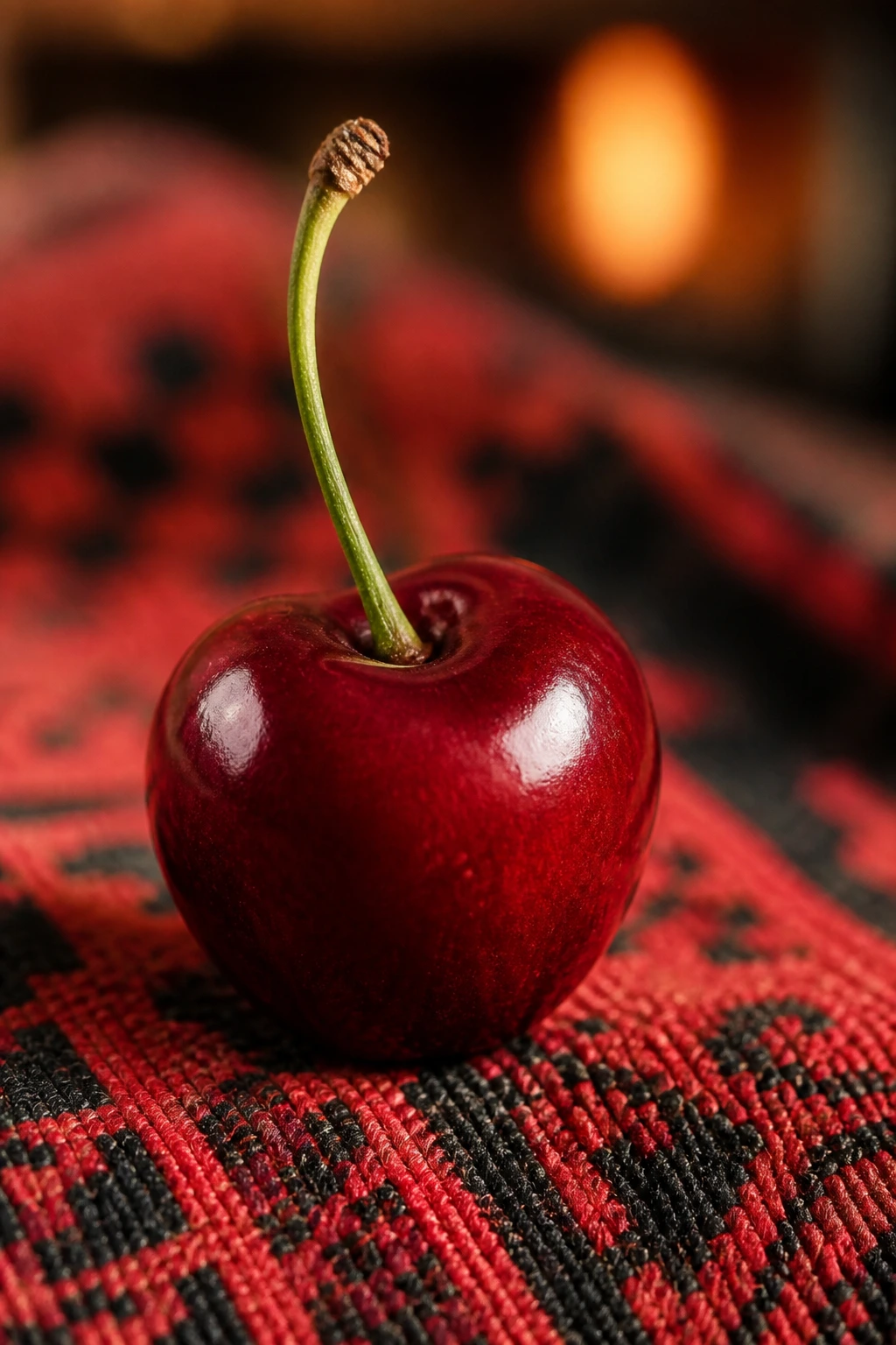 Cherry on Albanian patterned cloth