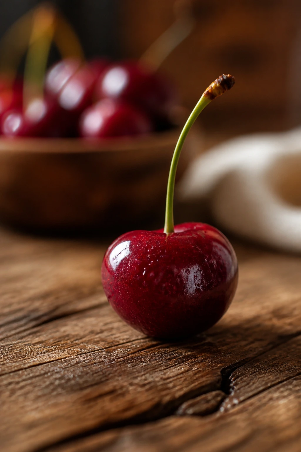Single cherry on rustic table signals wrap-up