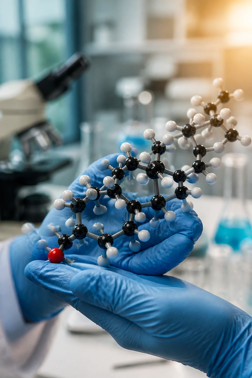 The Cholesterol Connection: Can Pineapple Reduce Cholesterol? 1 Close-up of cholesterol molecule model in gloved hands in a lab