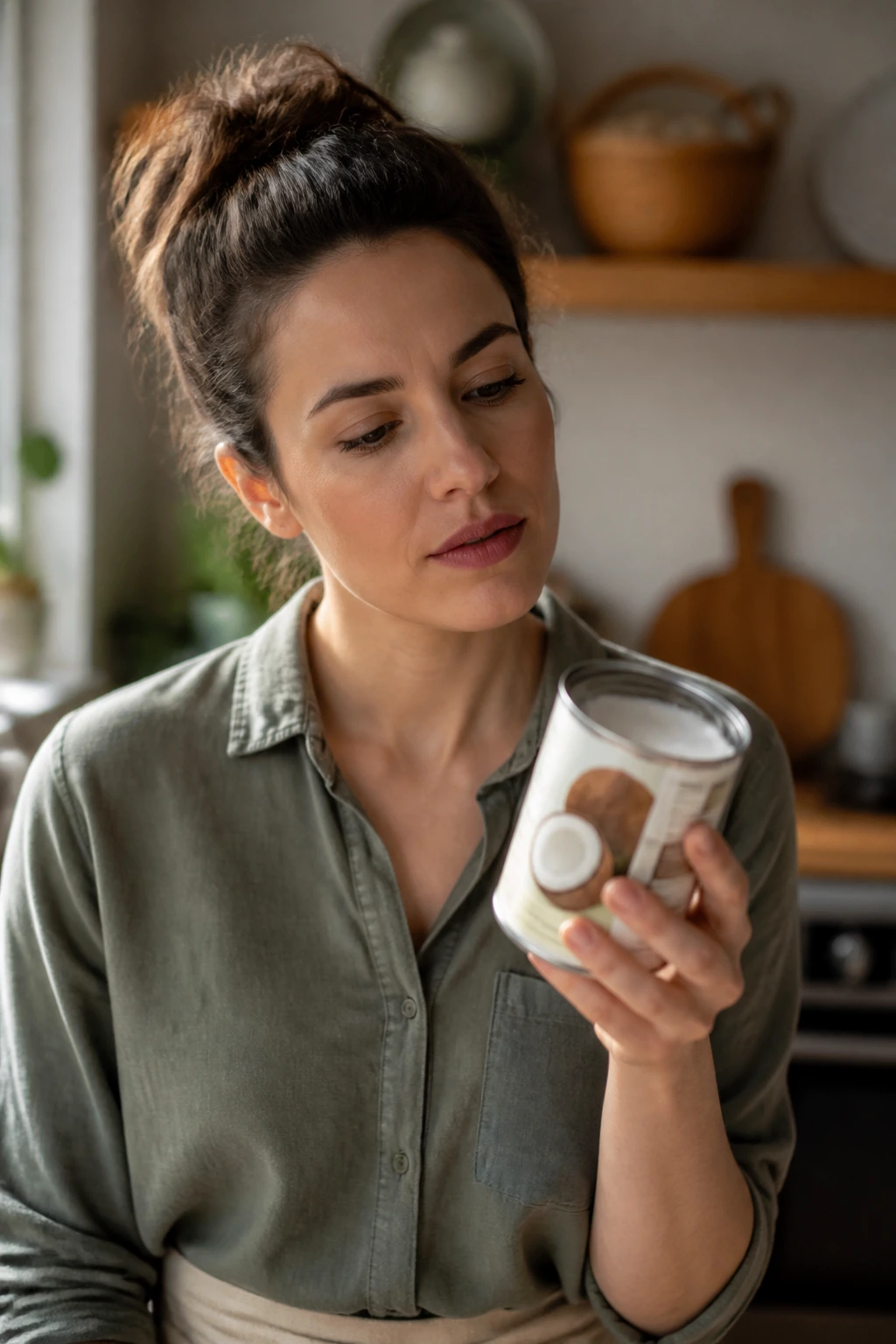 How to Choose a Good Coconut Milk Like a Pro 4 Real person evaluating coconut milk in a kitchen for best selection