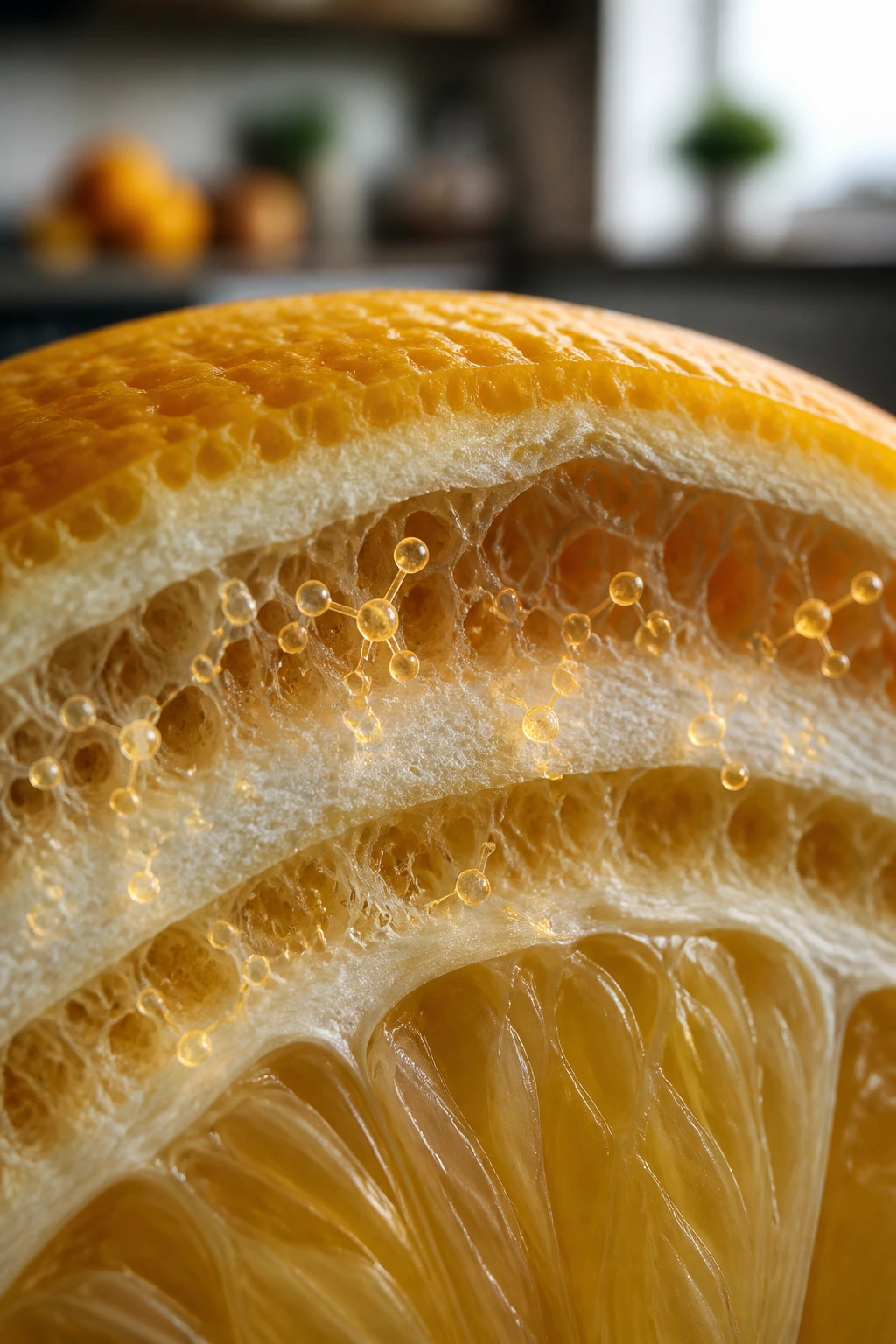 The Top 10 Evidence-Based Health Benefits of Citrus Fruits 15 Macro citrus peel cross-section with antimicrobial compounds depiction