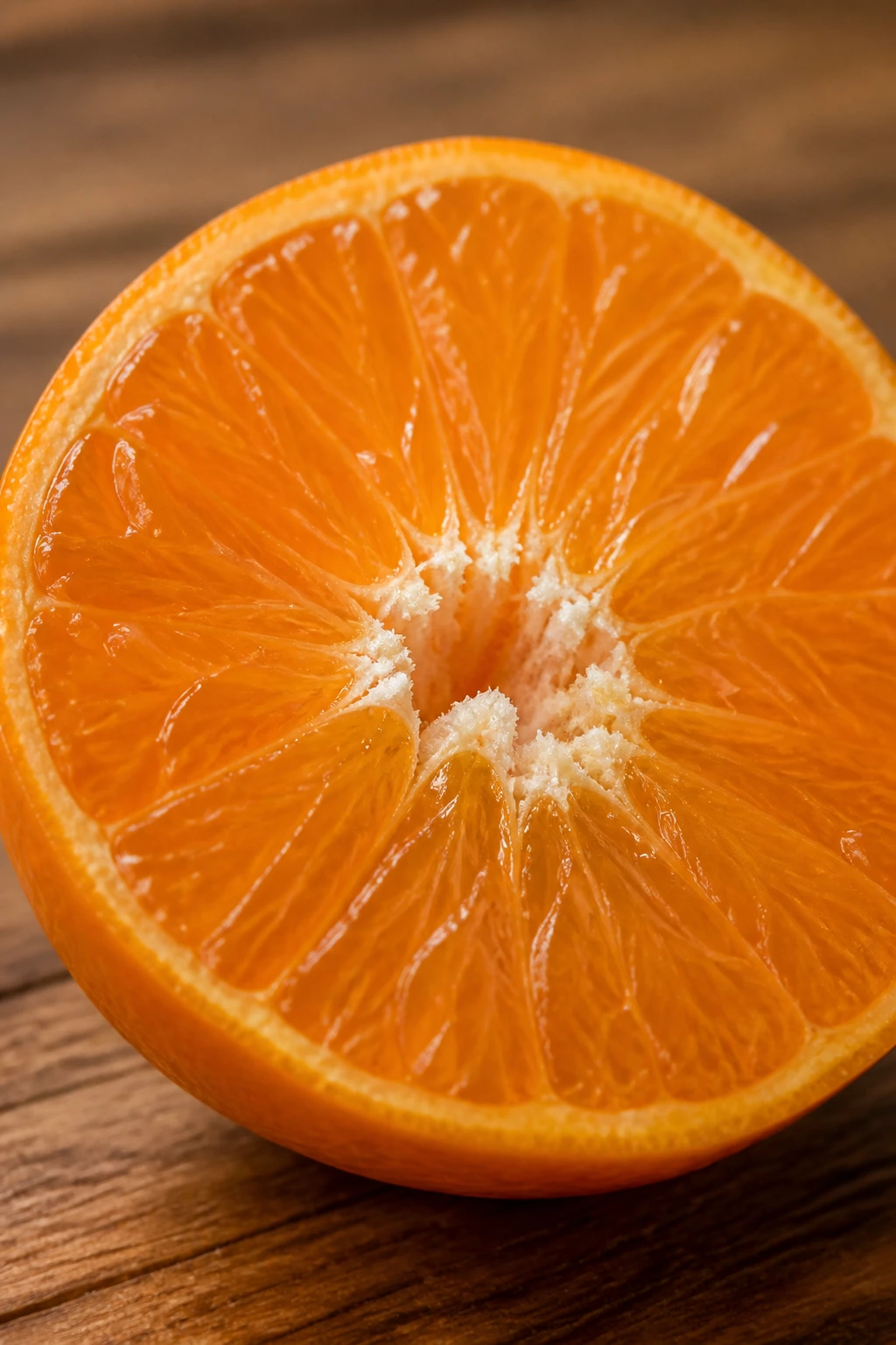Halved Clementine revealing pulp and segments emphasizing fiber