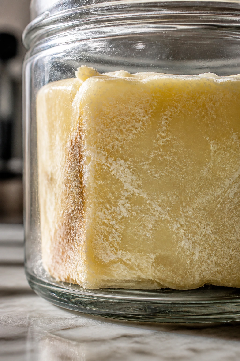 What Is The Shelf Life Of Cocoa Butter? 4 Spoiled cocoa butter showing color change and cloudy texture