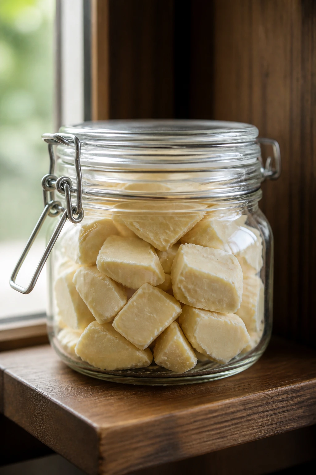 What Is The Shelf Life Of Cocoa Butter? 3 Cocoa butter container on cool wooden shelf