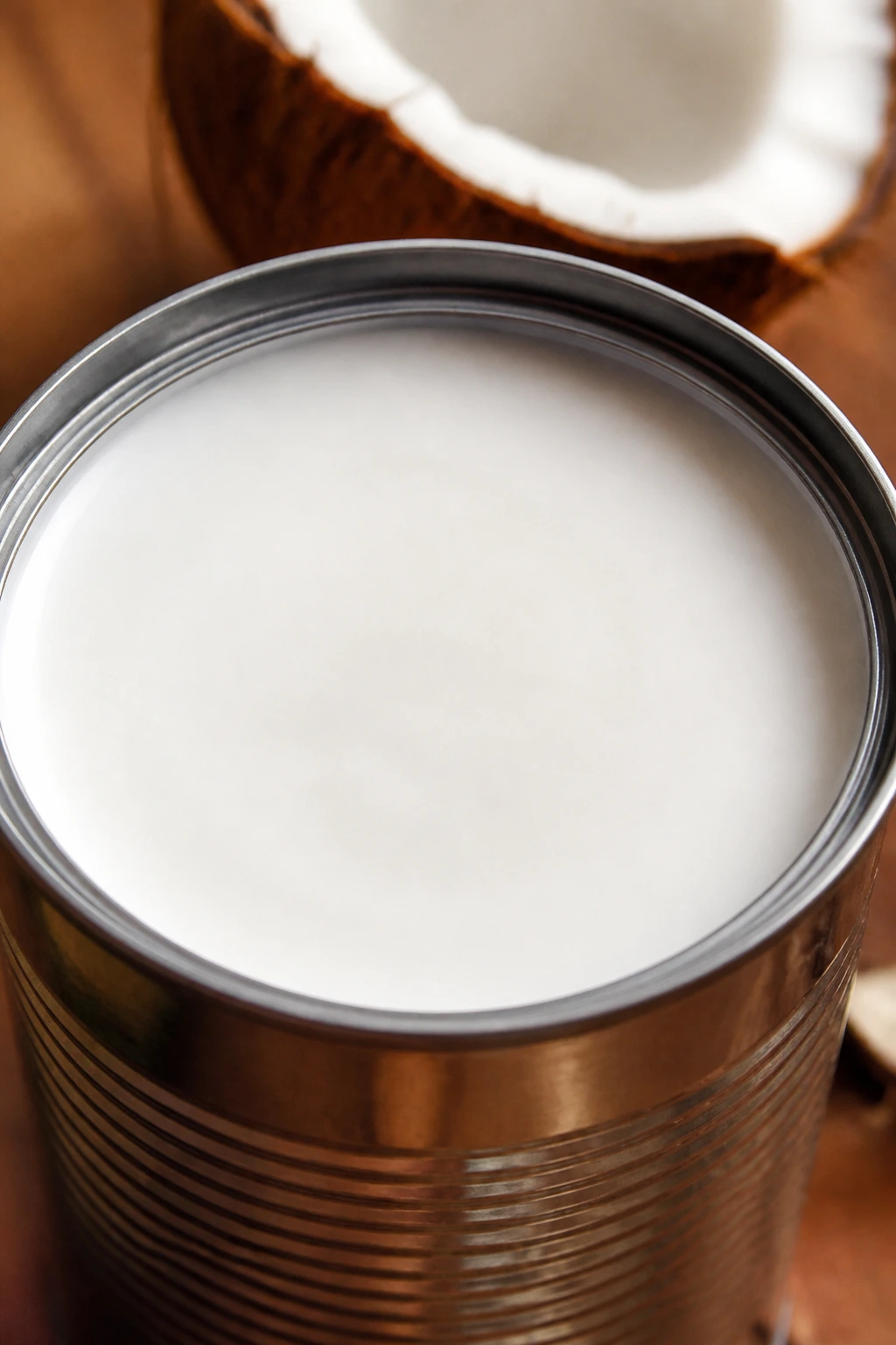 How to Choose a Good Coconut Milk Like a Pro 3 Close-up of open can with smooth, evenly colored coconut milk