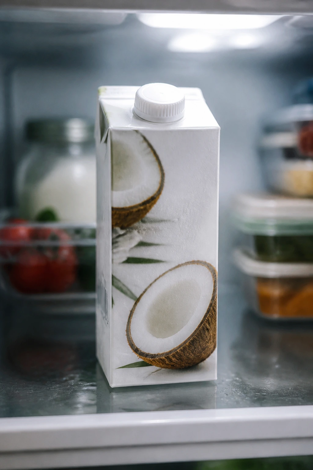 What Does Bad Coconut Milk Taste Like? 6 Coconut milk carton inside a fridge ready to prevent spoilage