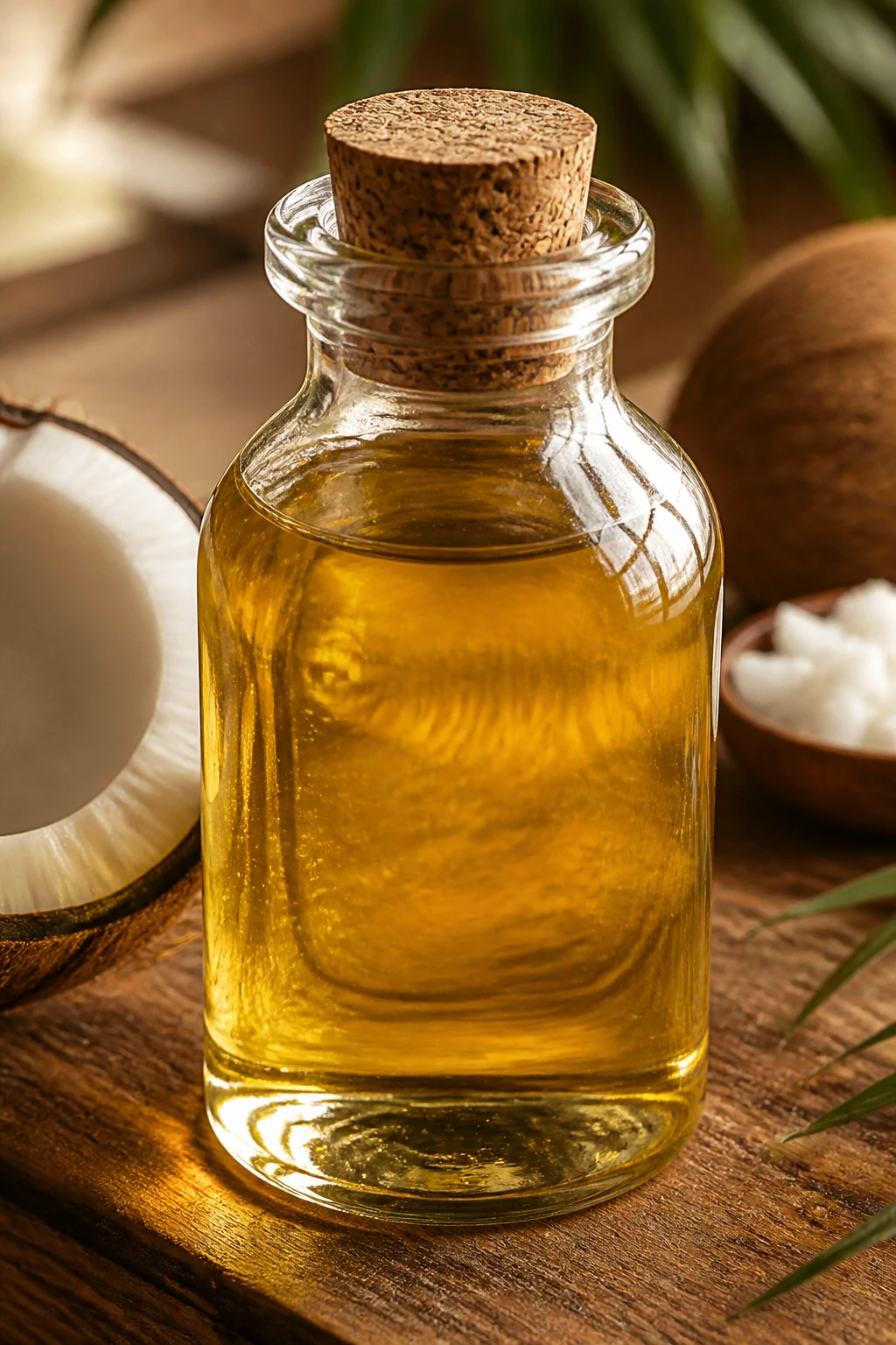 The Golden Pick: How To Choose A Good Coconut Oil Like A Pro 1 Close-up of a coconut oil bottle in a sunlit kitchen highlighting health and versatility