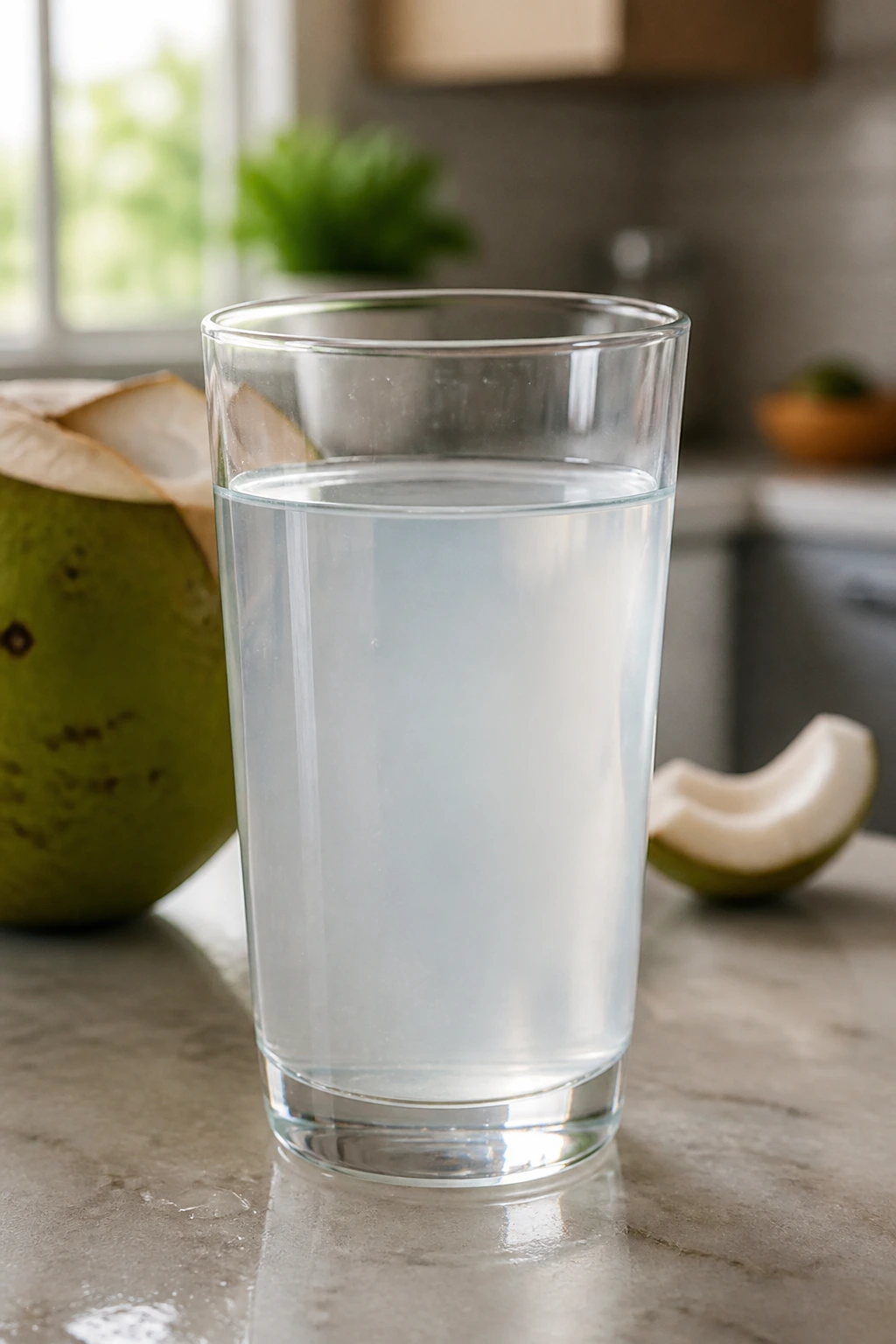 Glass of coconut water with background gradient suggesting acidity and alkalinity.