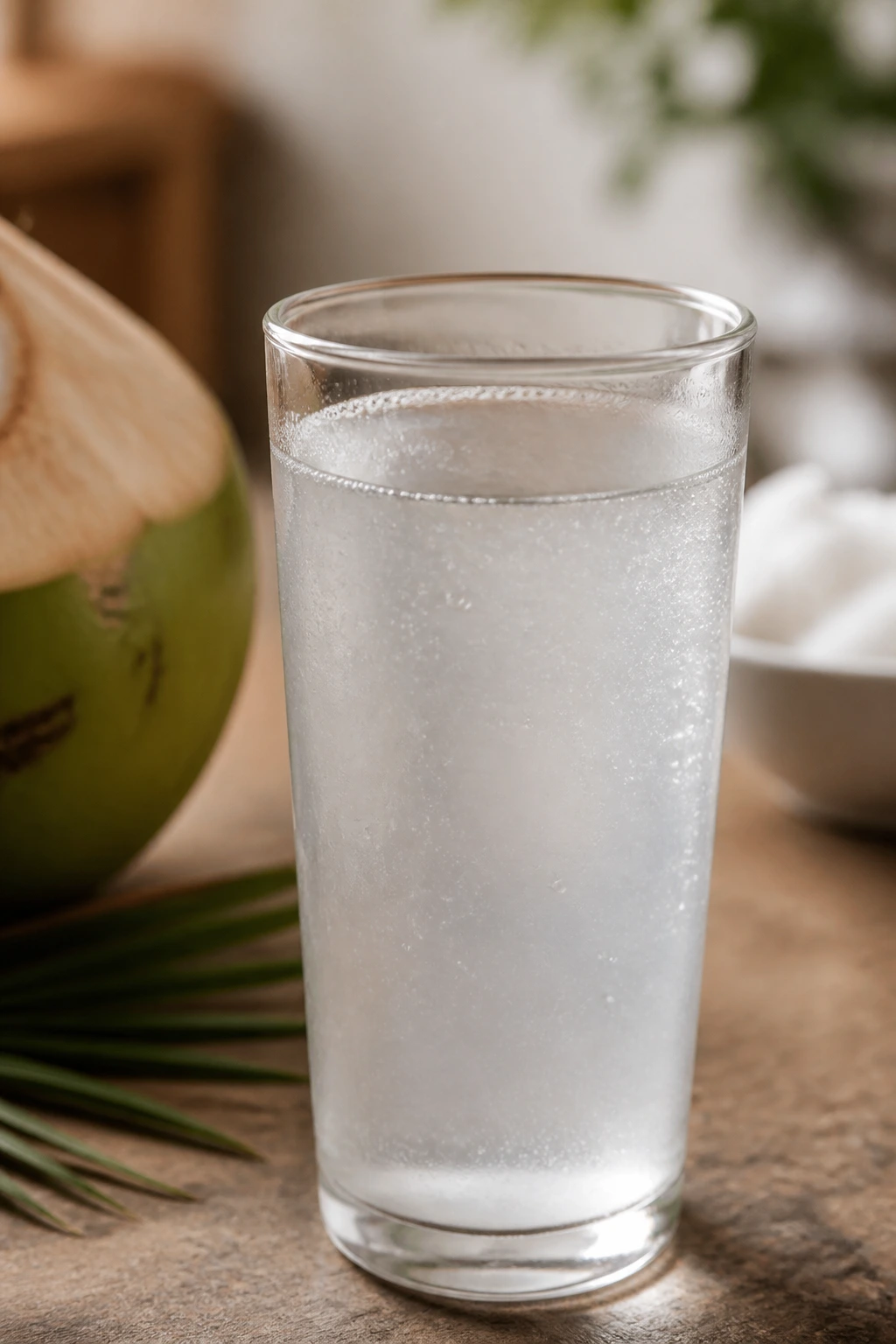 Glass of coconut water suggesting soothing effect for gastritis.