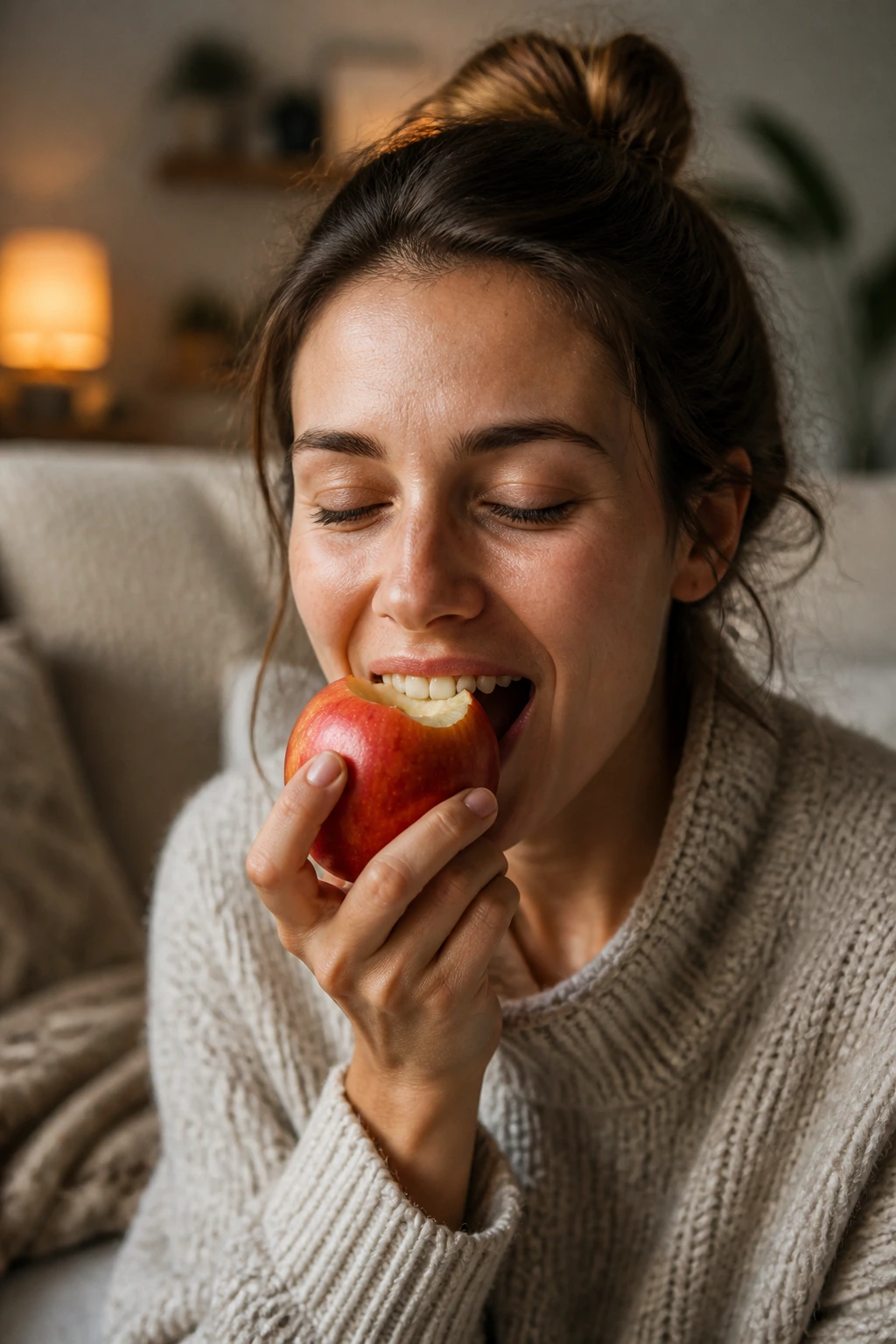 Why Am I Craving Fruit All Of A Sudden? Here Are 7 Reasons 4 Portrait of a real person enjoying fruit for comfort during stress