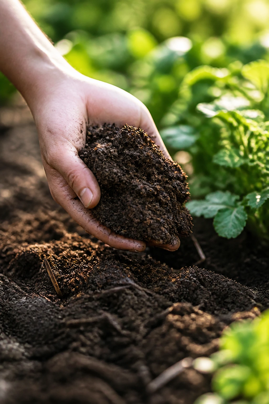 Is Epsom Salt Good For Fruit Trees, Vegetables, And Shrubs? 7 Close-up of rich compost held over soil in a garden