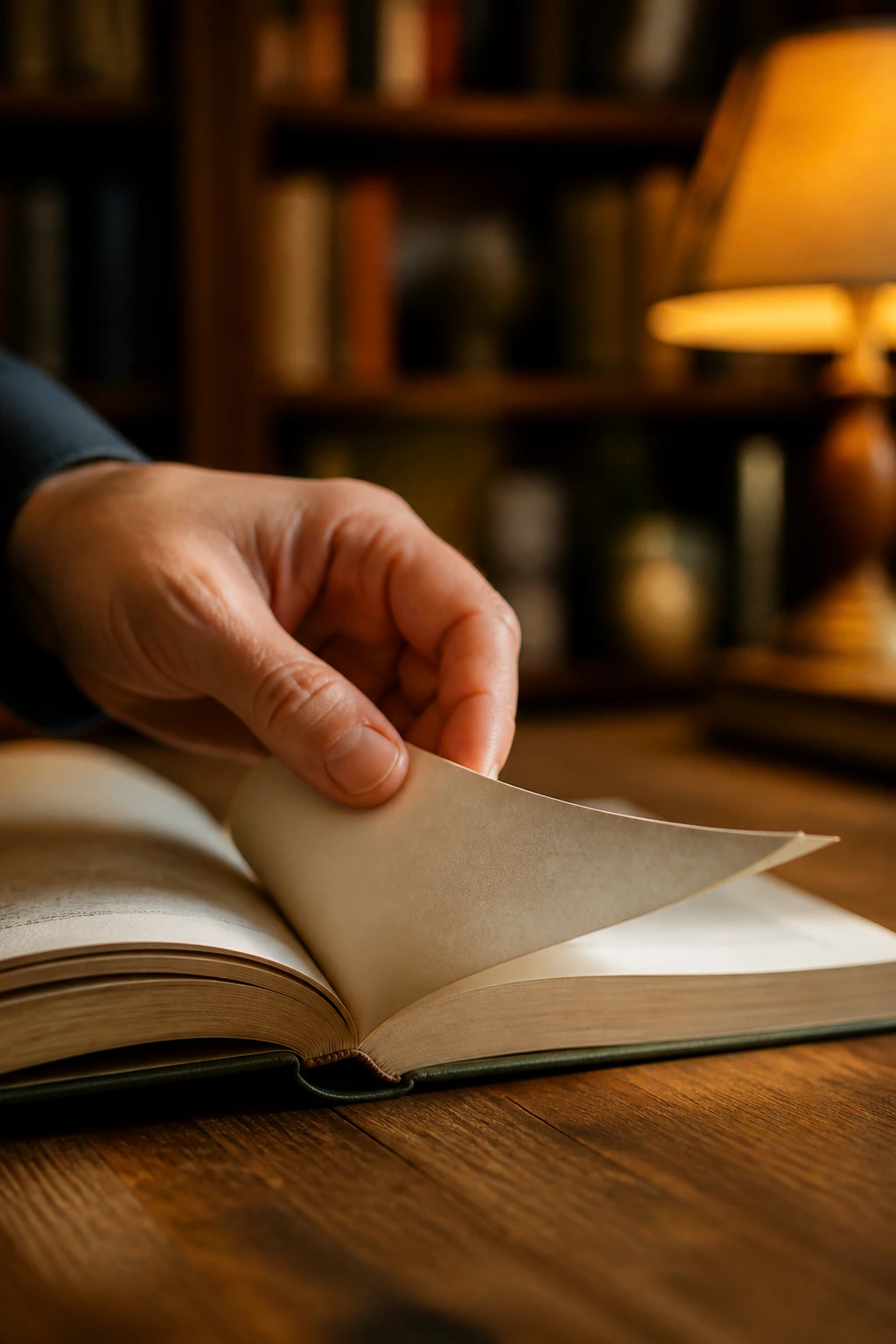 Close-up of a hand turning the last page of a book, signaling a conclusion.