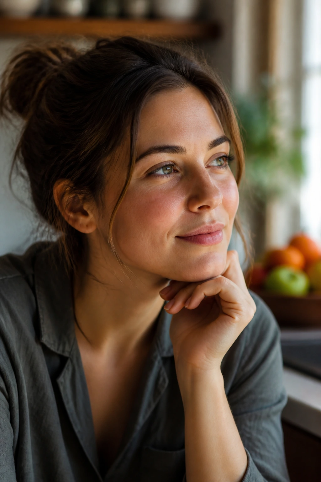 Where Does The Sweetness Of Fruit Come From? Find Out Now! 18 Close-up portrait of a real person in a cozy kitchen, thoughtful expression, warm natural light