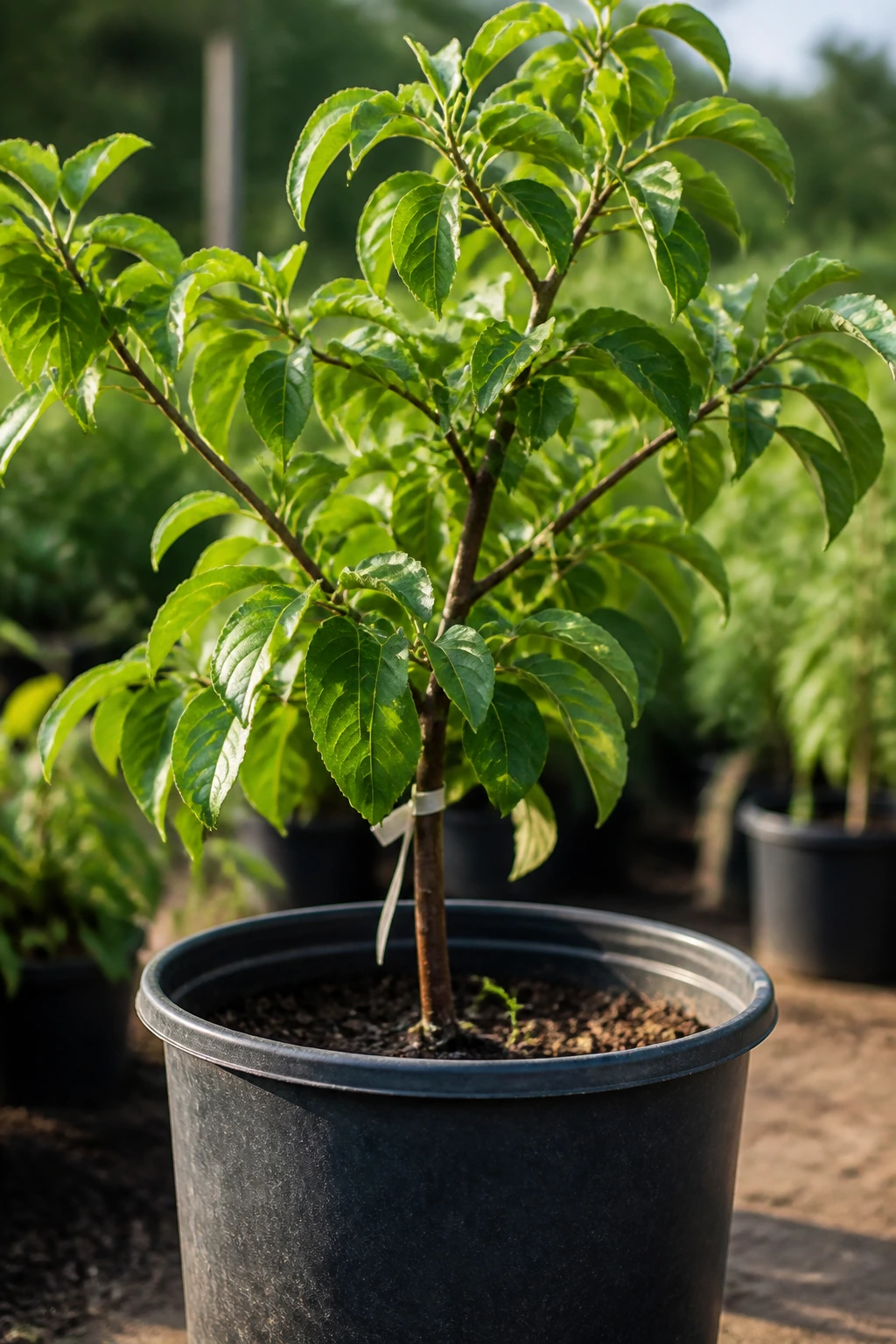 Can You Plant Fruit Trees In The Fall? 6 Container-grown young fruit tree ready for fall planting in a garden