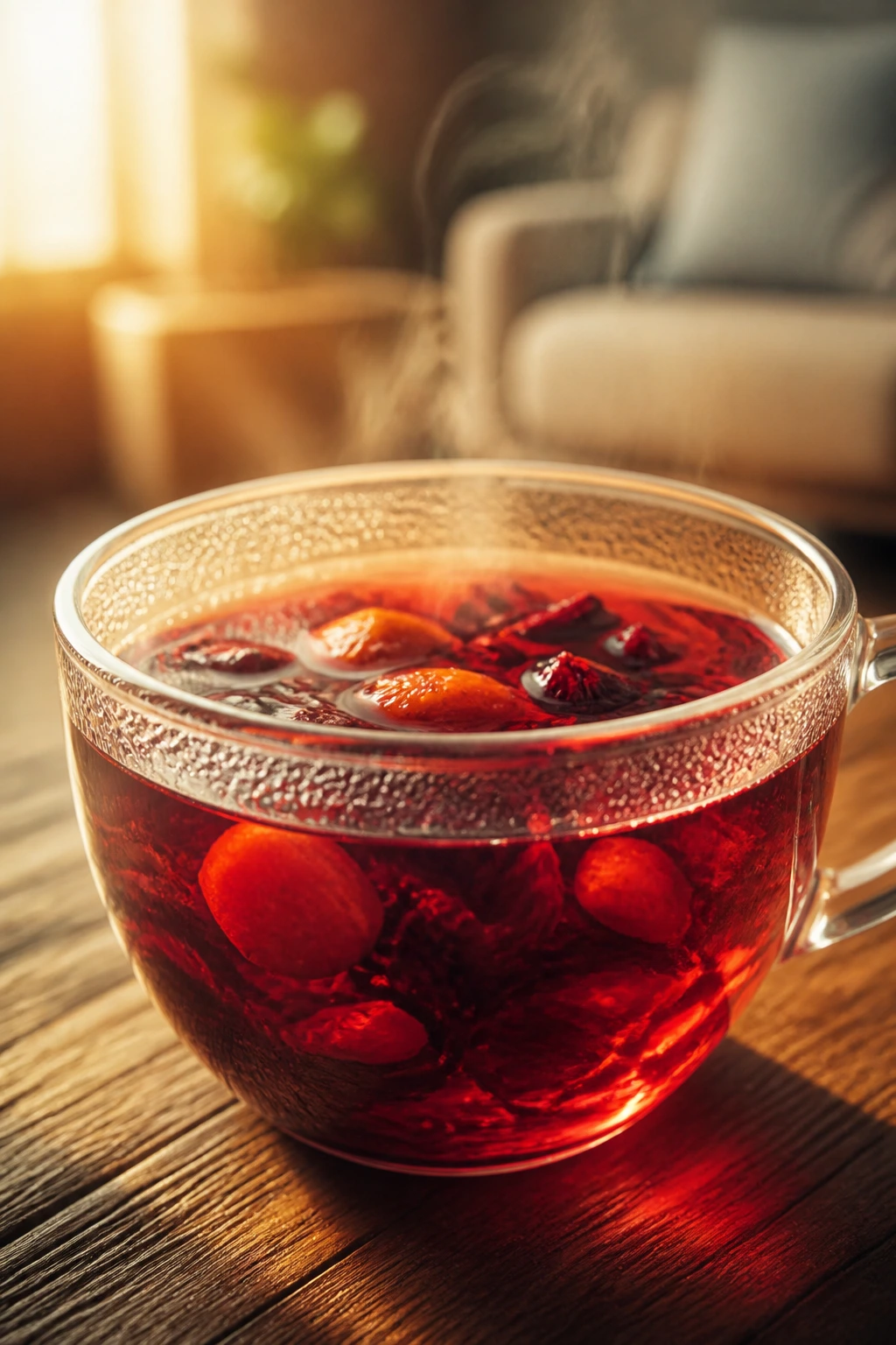 Are Fruit Teas Good For You? Are They Really Healthy? 10 Cozy cup of fruit tea in warm sunlight in a living room