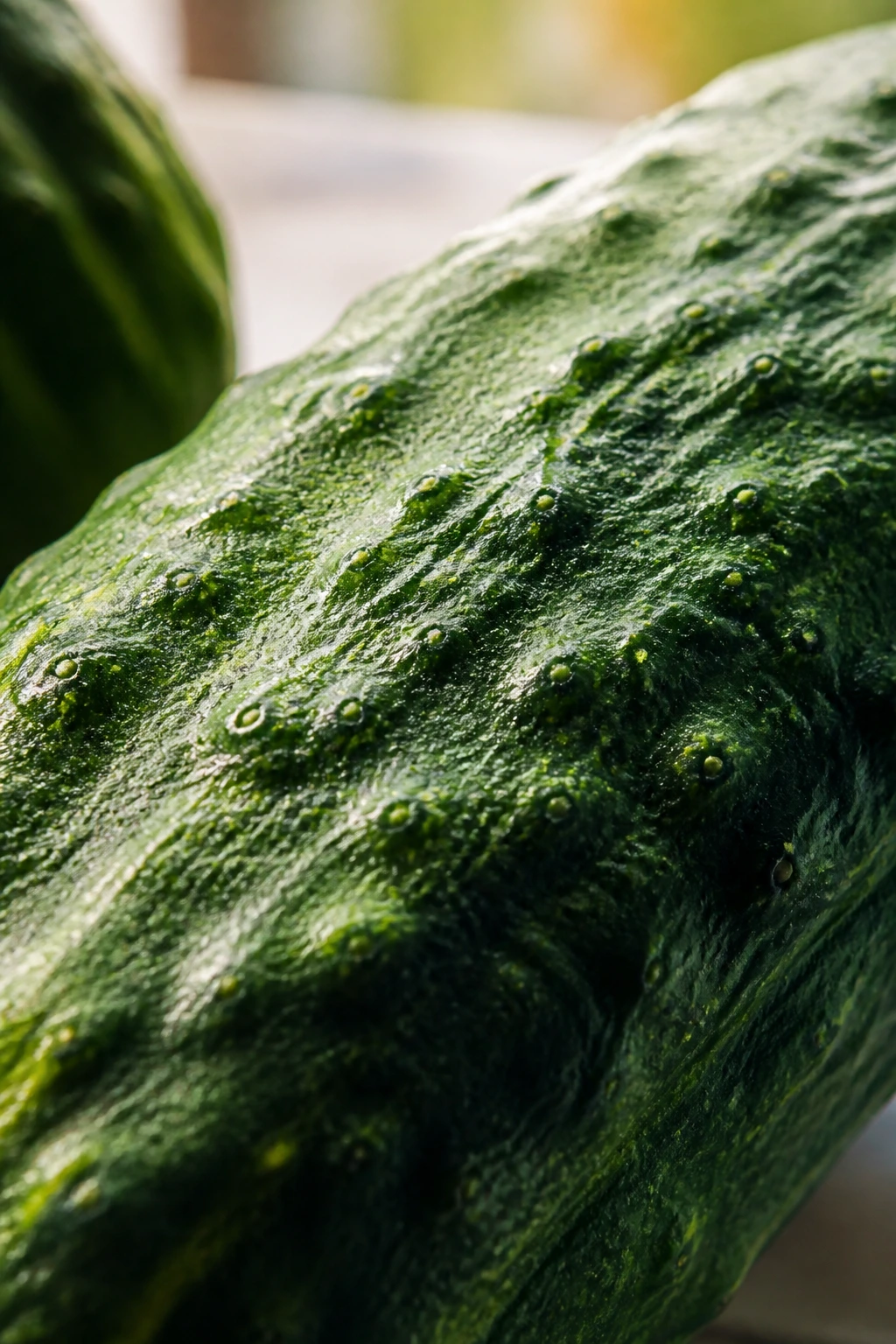 Macro close-up of cucumber skin texture