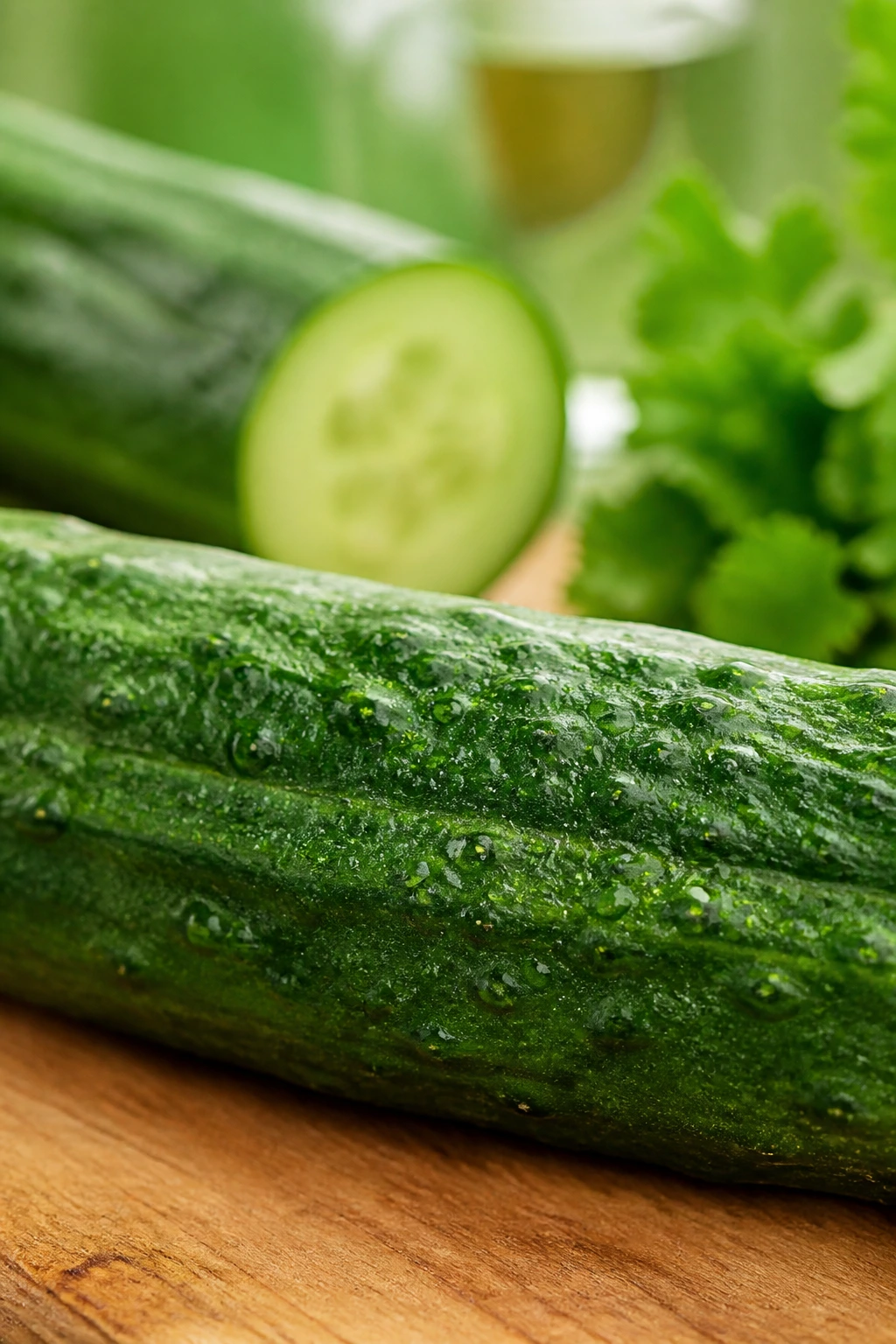 Macro close-up of cucumber skin highlighting texture and color.